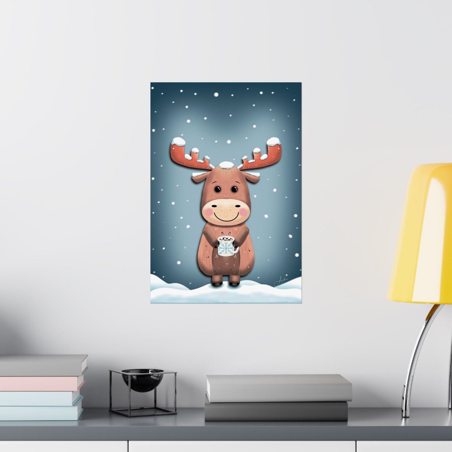 Moose Poster, Rustic Home Decor, Winter Wall Art, Frosty Sips Print, Christmas Gift, Animal Art Print, Wildlife Art, Vertical Poster