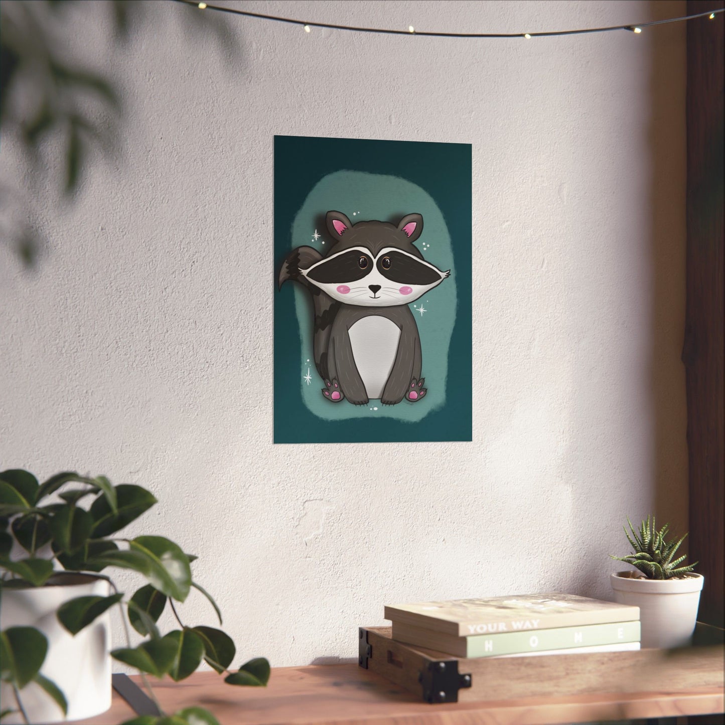 Vertical Poster, Raccoon Art Print, Matte Wall Decor, Midnight Mischief by Anndria, Animal Lover Gift, Nature Illustration, Cute Home Decor,