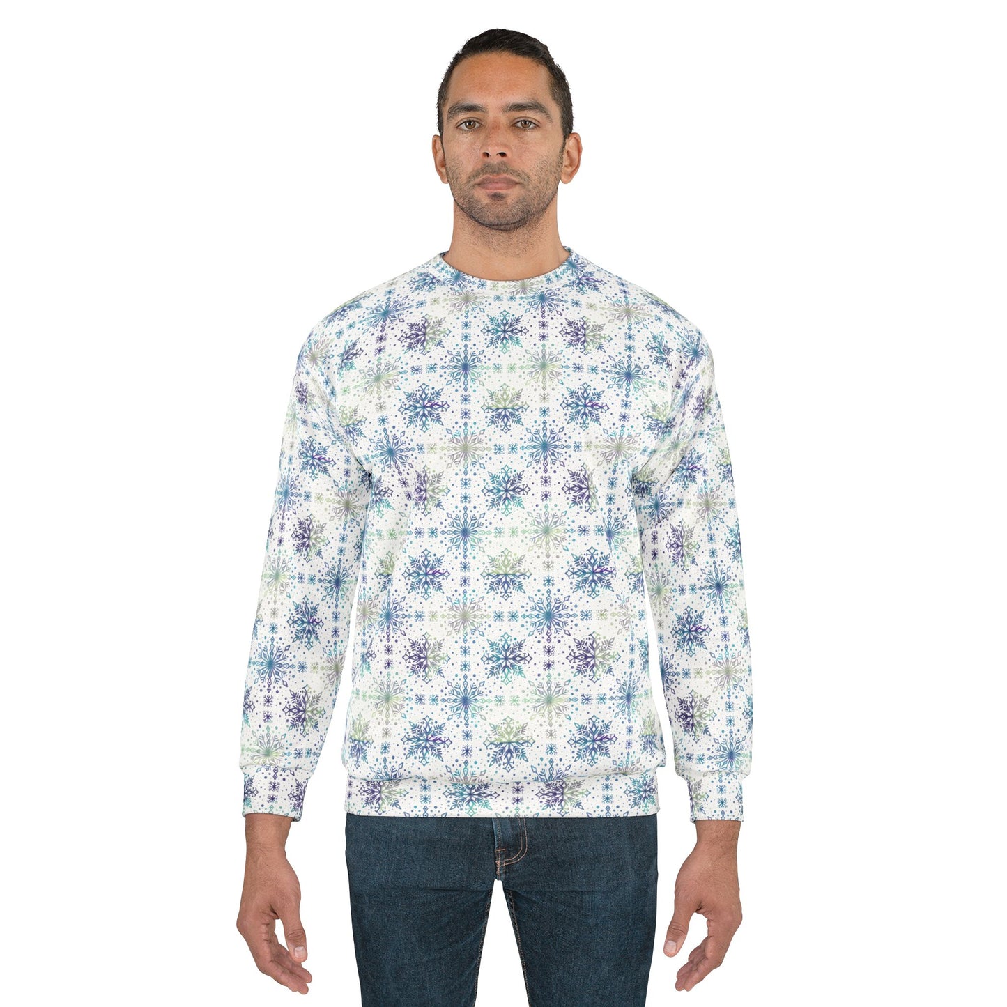 Snowflake Unisex Sweatshirt - Watercolor Design by Anndria - Frosty teal, purple and green