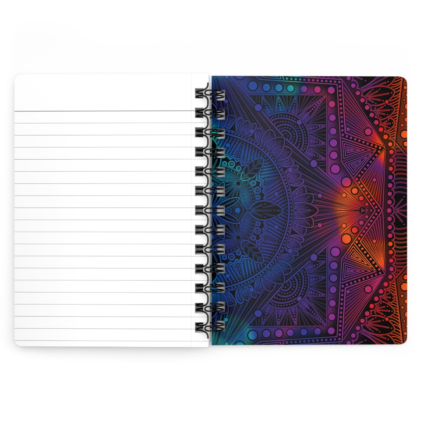 Psychedelic Spiral Bound Journal, Rainbow Mandala Design, Holographic Artwork by Anndria, Notebook, Sketchbook, Diary, Writing Journal,