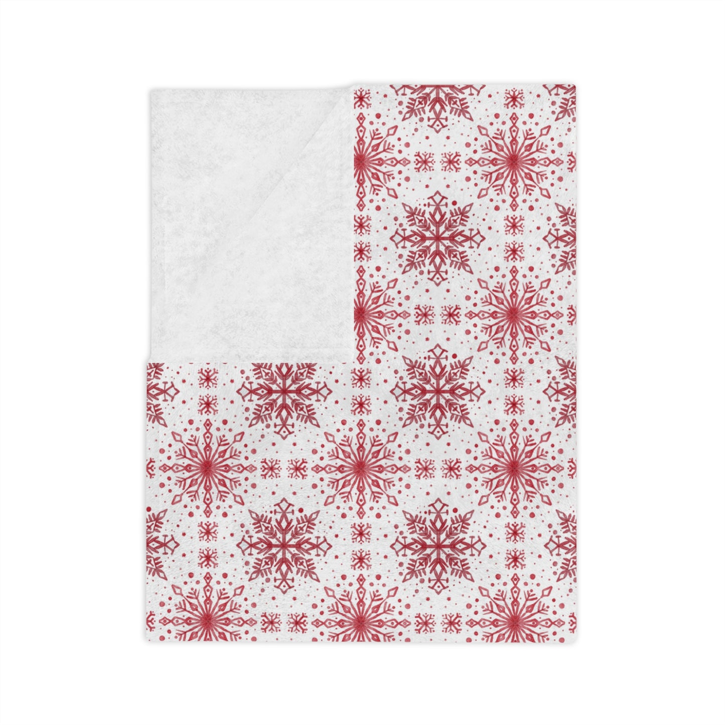 Velveteen Microfiber Blanket - Watercolor Snowflake Design by Anndria - Red and White
