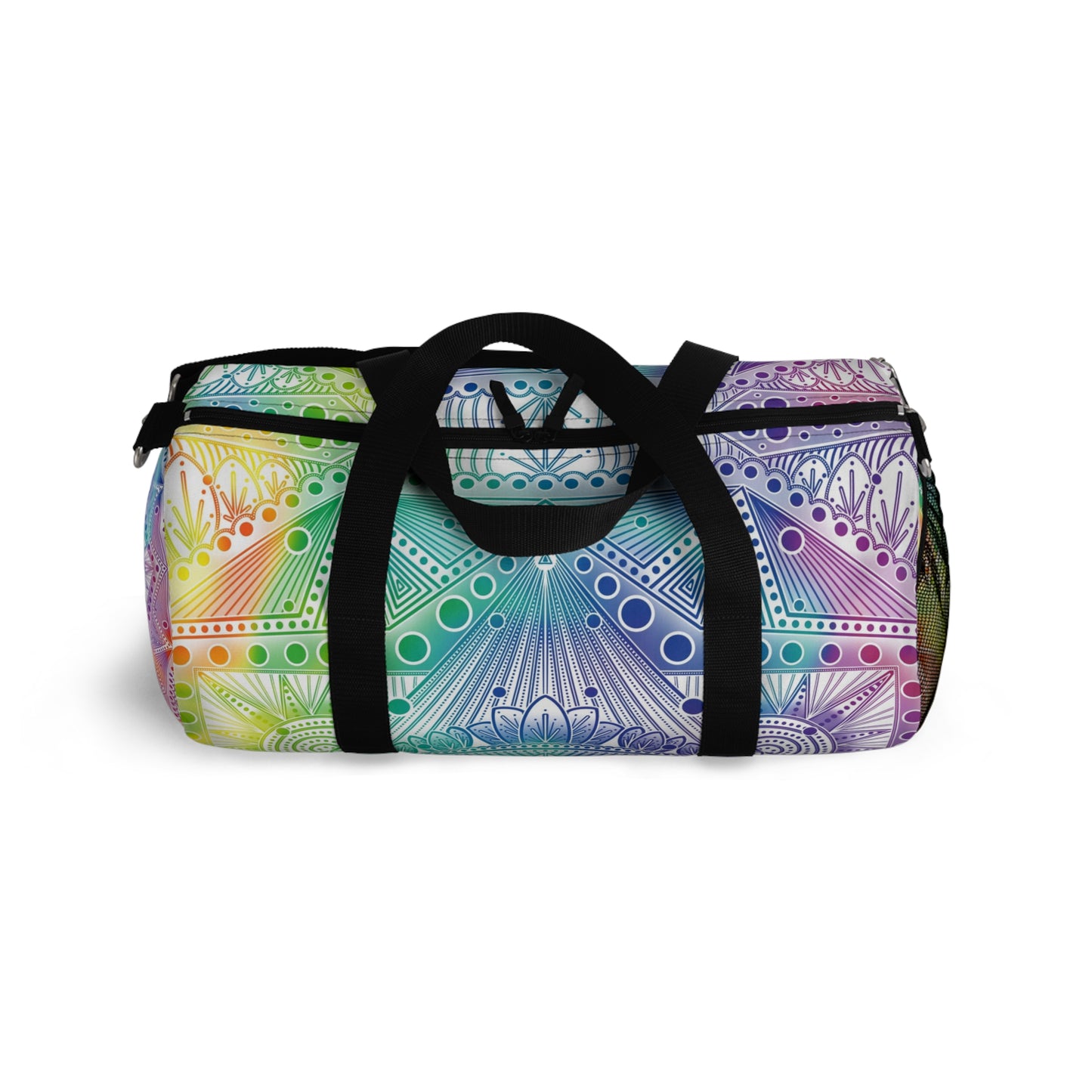 Rainbow Mandala Duffel Bag, Holographic Hiking Gym Weekend Travel Accessories, Custom Anndria Design, Unique Yoga Fitness Tote, Boho