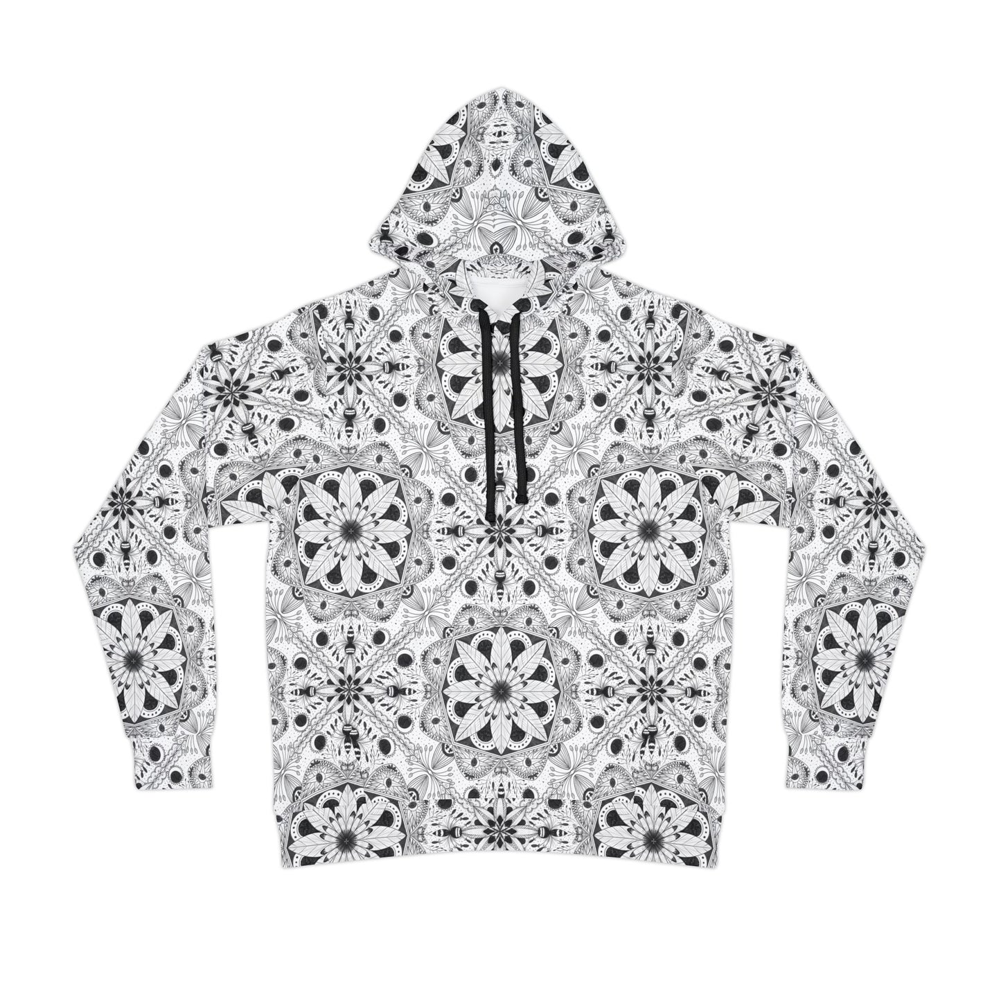 Stylish Black and White Floral Athletic Hoodie - Perfect for Casual Workouts and Everyday Wear