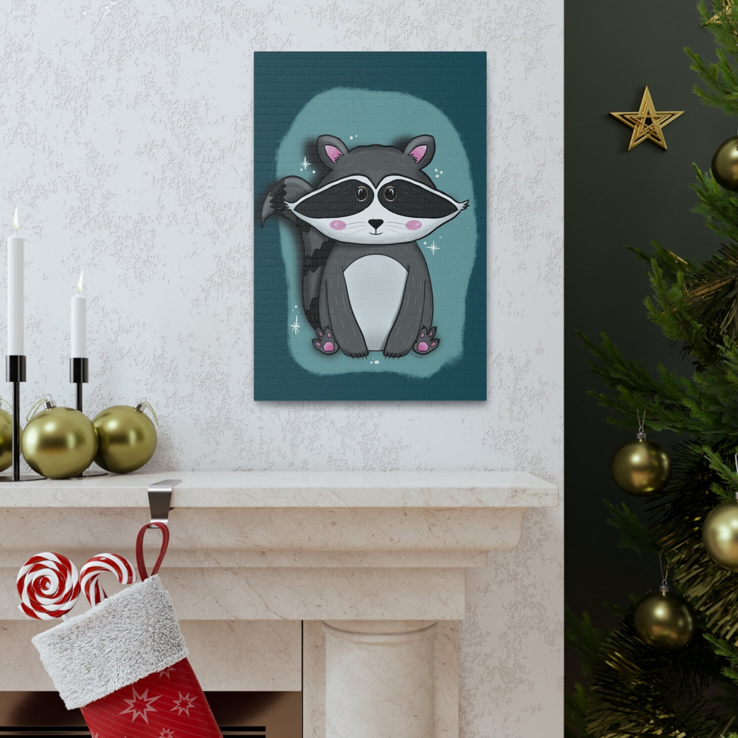 Canvas Prints, Midnight Mischief Raccoon Wall Art, Animal Lover Gift, Cute Wildlife Decor, Anndria Artwork, Home Office Decoration, Nursery