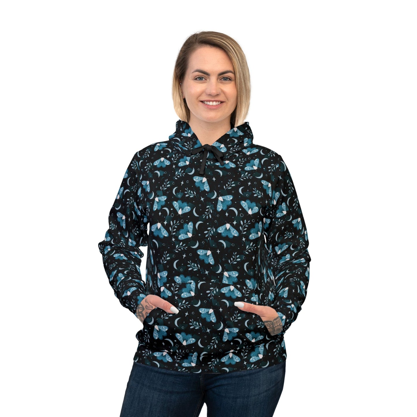Witchy Moth Teal Athletic Hoodie by Anndria