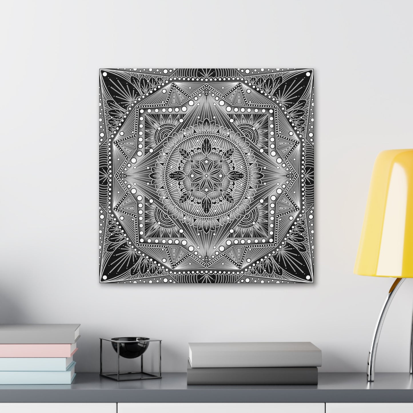 Square Canvas Print, Black and White Mandala Artwork by Anndria, Gallery Wall Decor, Minimalist Home Decoration, Zen Meditation Gift,