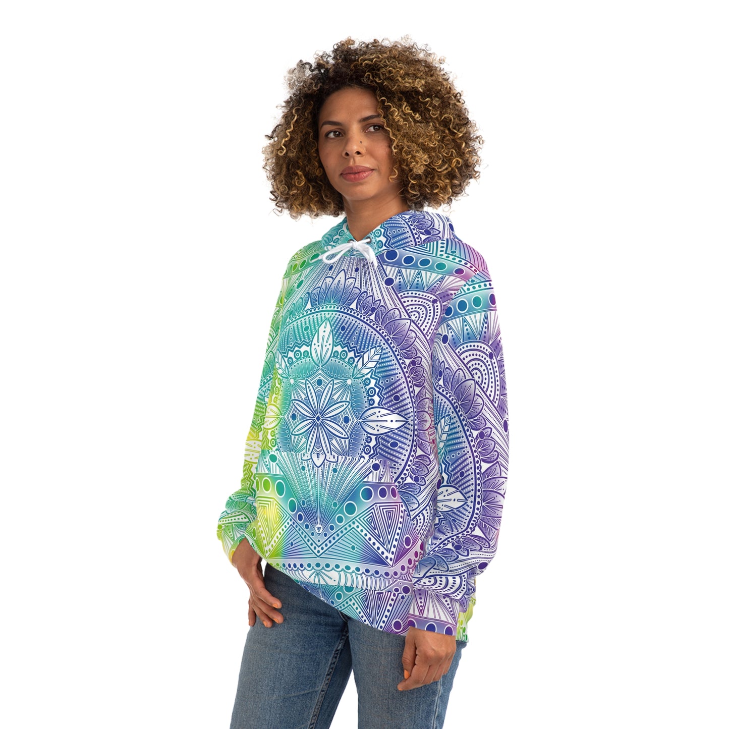Mandala Hoodie, Holographic Rainbow Psychedelic Artwork by Anndria, Festival Fashion, Colorful Sweatshirt, Boho Clothing, Trippy Hooded Top,