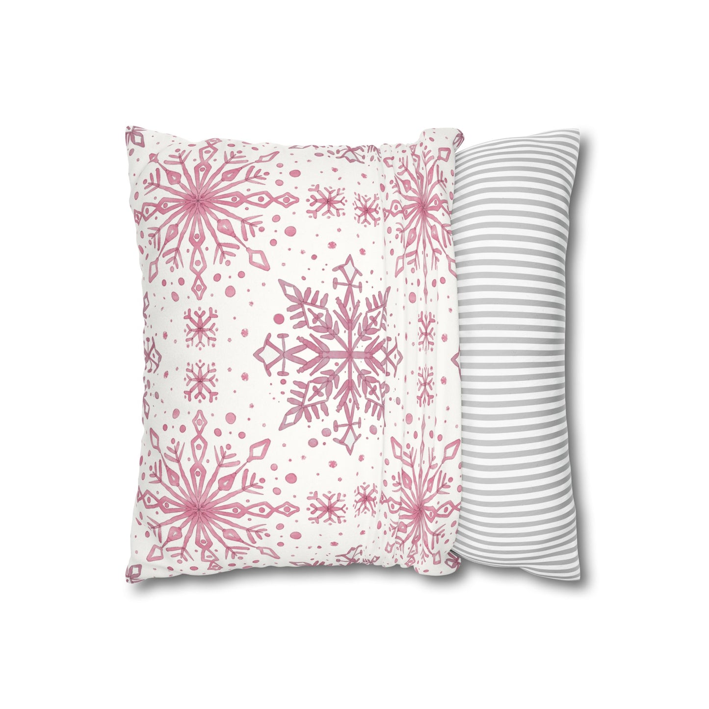 Pillowcase Watercolor Snowflake Design - Pink and White