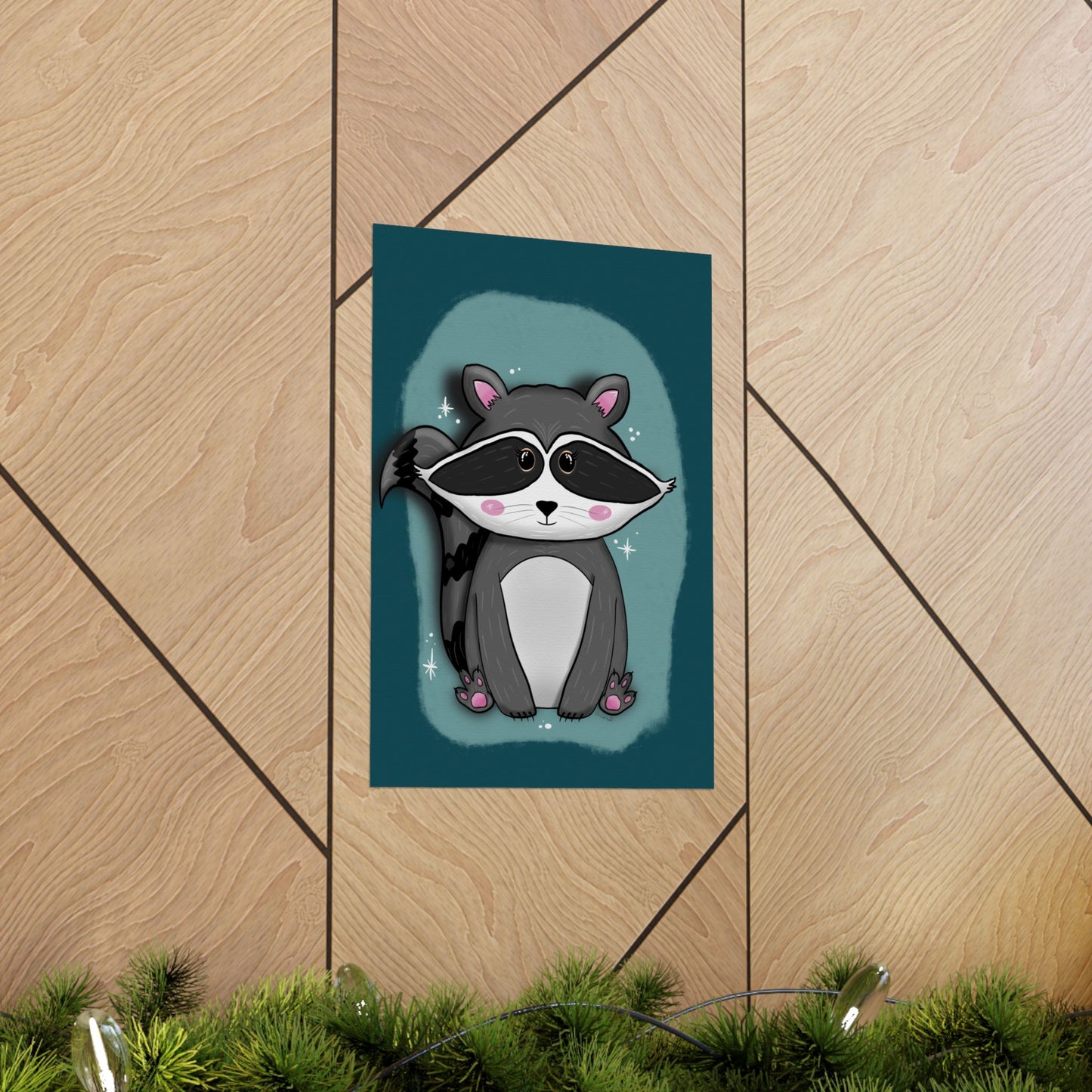 Vertical Poster, Raccoon Art Print, Matte Wall Decor, Midnight Mischief by Anndria, Animal Lover Gift, Nature Illustration, Cute Home Decor,