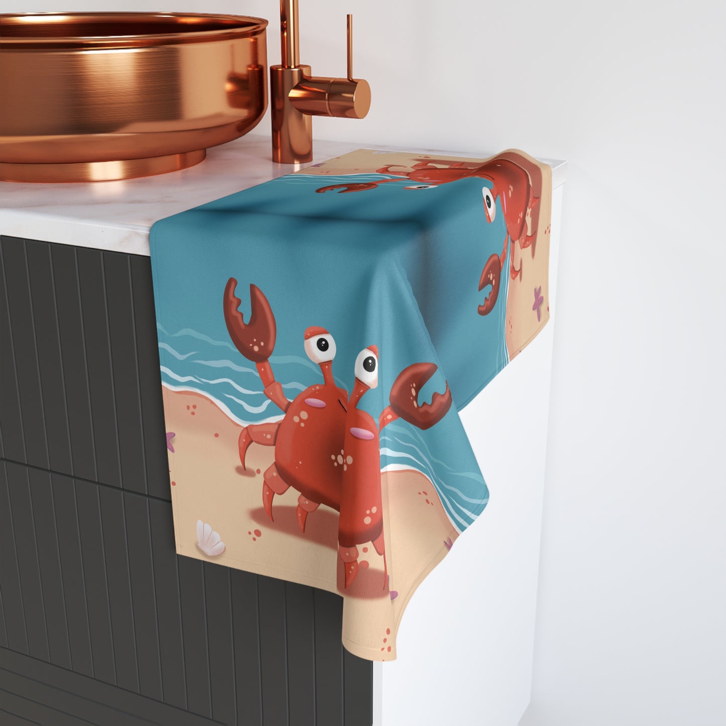 Cute Crab Beach Hand Towel - Fun Beach Decor - Beachside Pincher drawn by Anndria