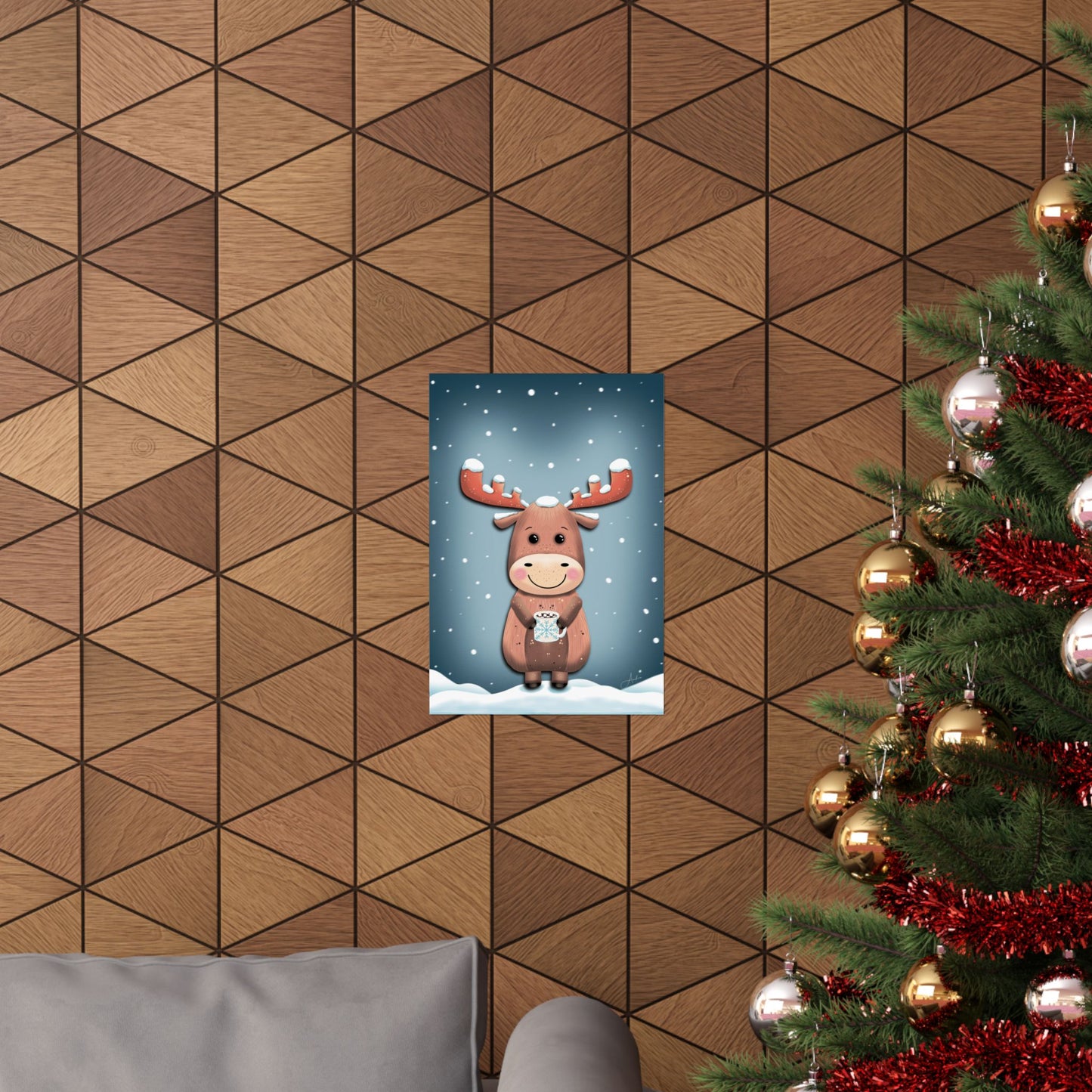 Moose Poster, Rustic Home Decor, Winter Wall Art, Frosty Sips Print, Christmas Gift, Animal Art Print, Wildlife Art, Vertical Poster