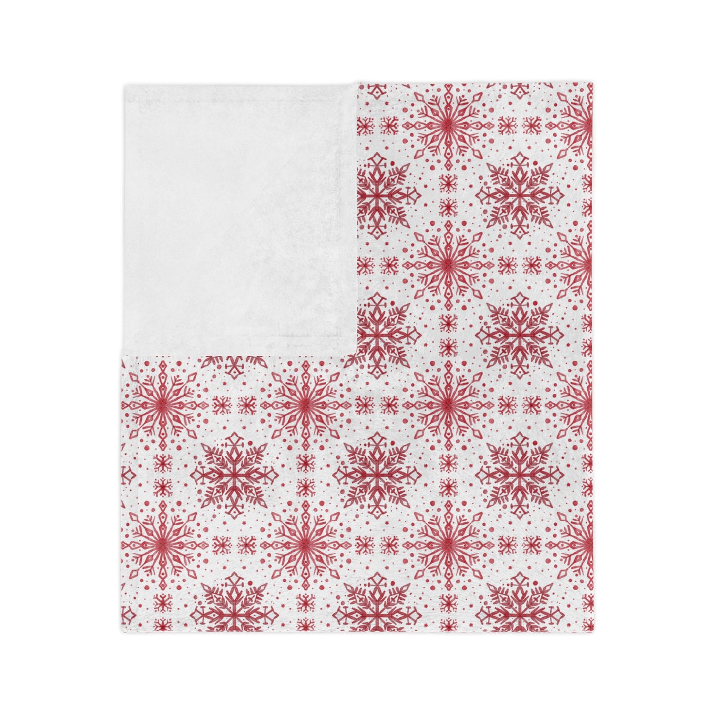 Velveteen Microfiber Blanket - Watercolor Snowflake Design by Anndria - Red and White