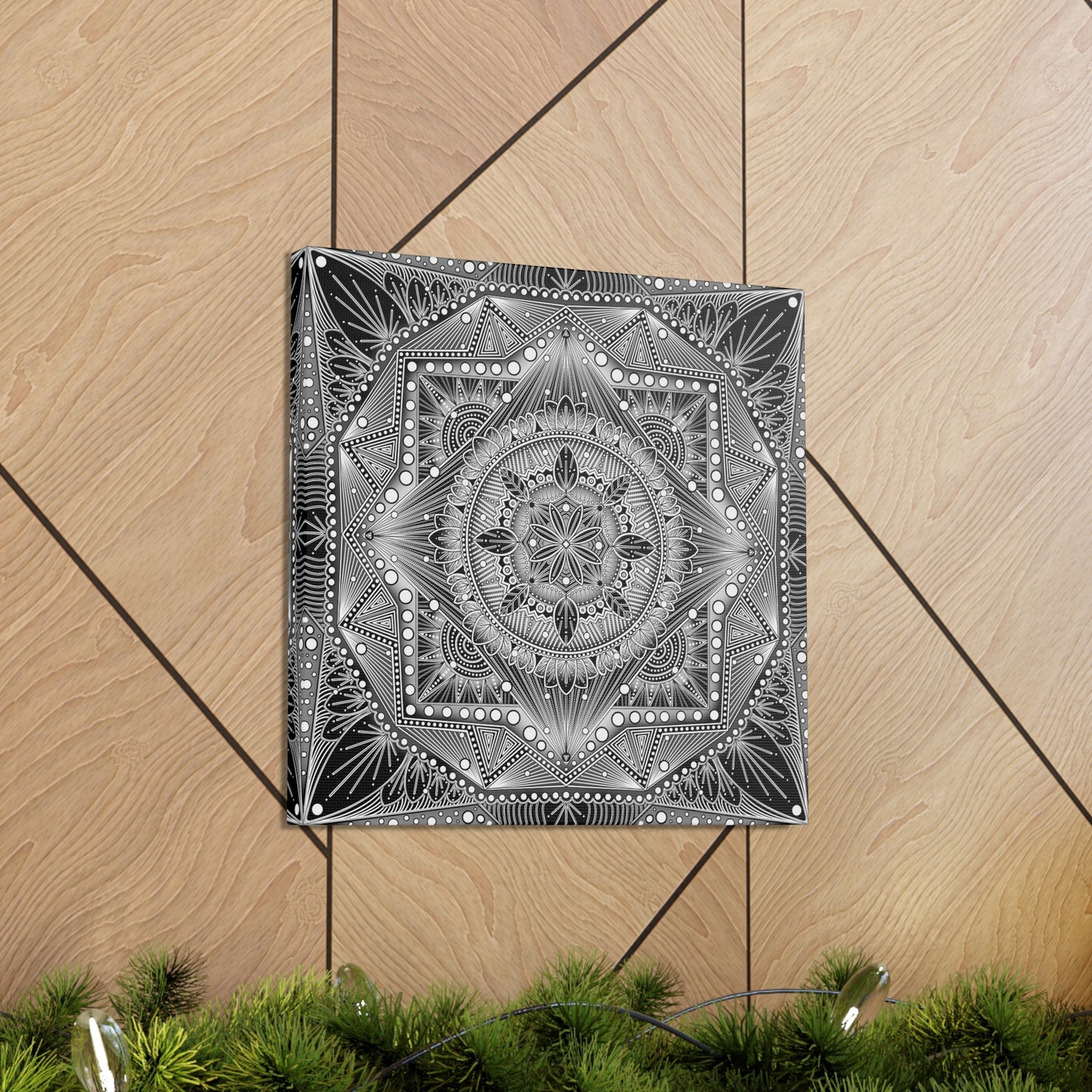 Square Canvas Print, Black and White Mandala Artwork by Anndria, Gallery Wall Decor, Minimalist Home Decoration, Zen Meditation Gift,