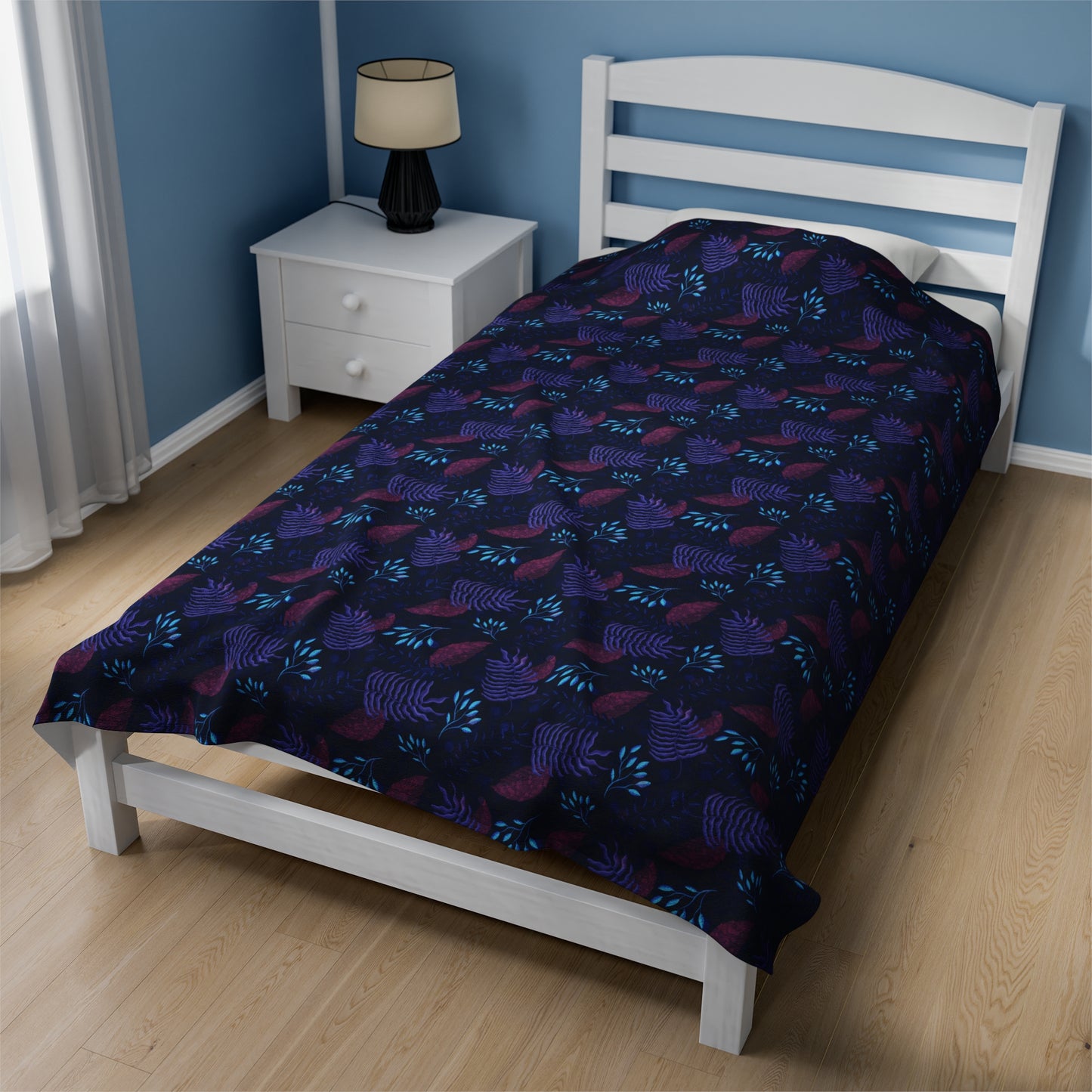 Plush Blanket - Purple and Blue Botanical Pattern by Anndria
