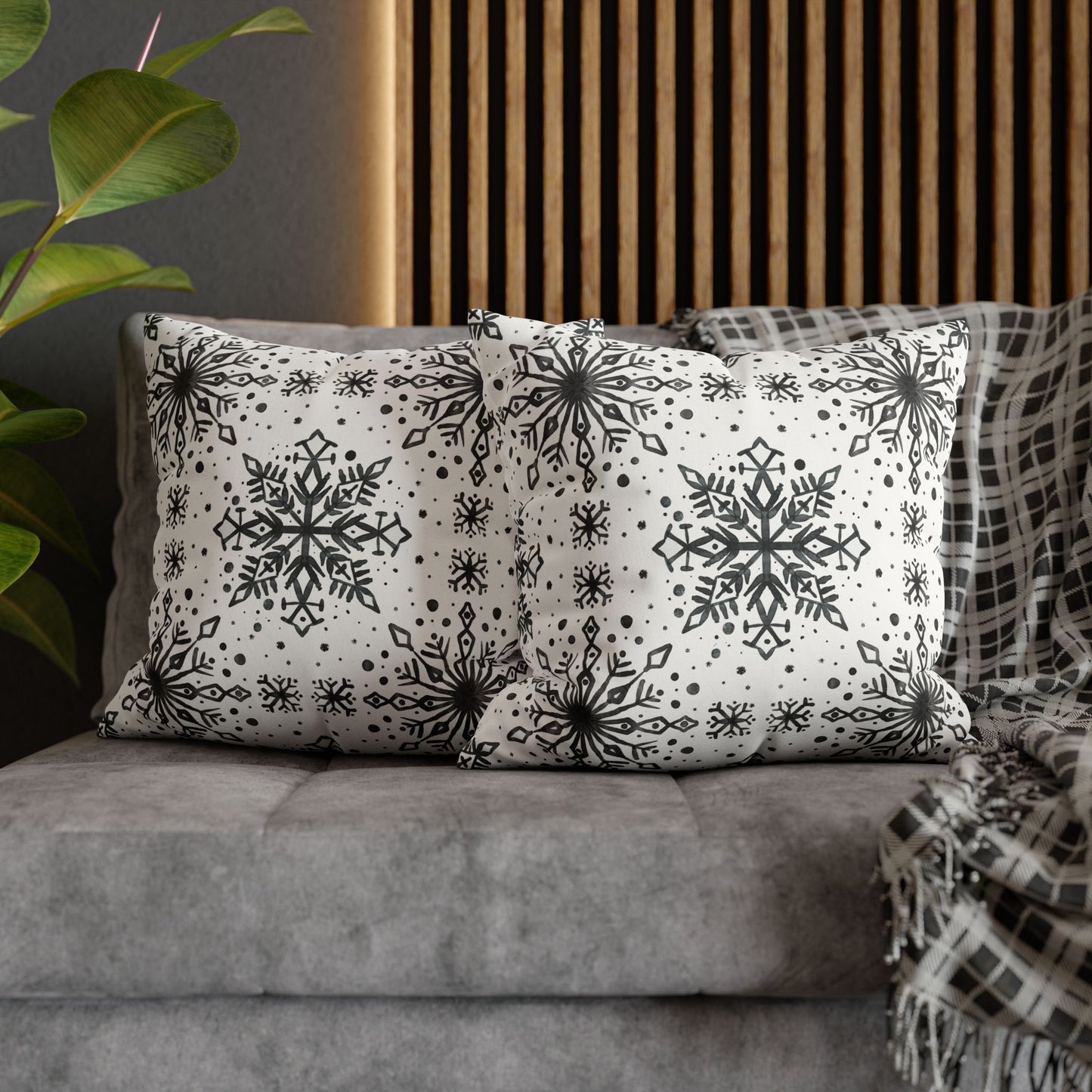 Pillowcase Watercolor Snowflake Design - Black and White