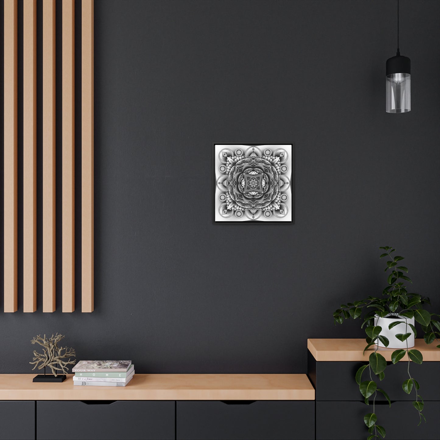Square Frame Canvas Print, Black and White Mandala Artwork by Anndria, Gallery Wall Decor, Minimalist Home Decoration, Zen Meditation Gift,