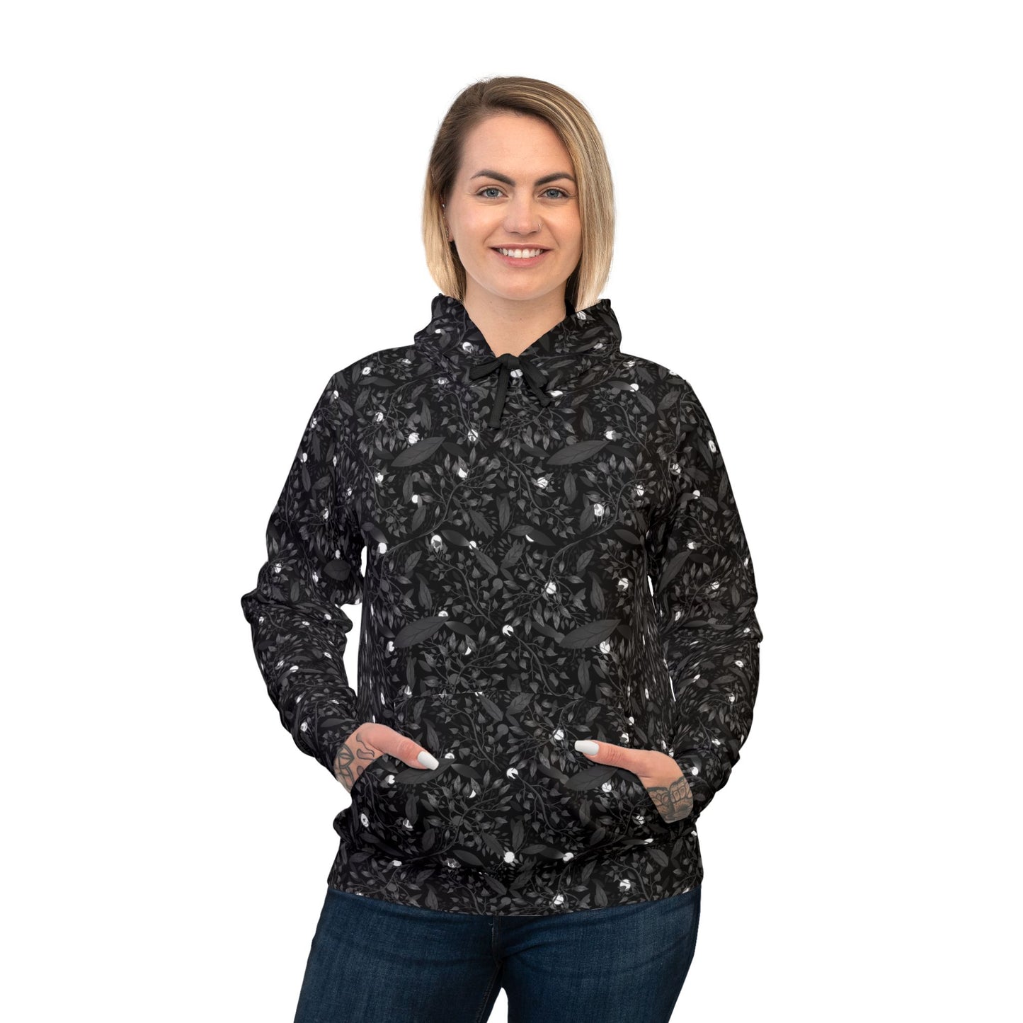 Athletic Hoodie Late Night Botanical Pattern by Anndria