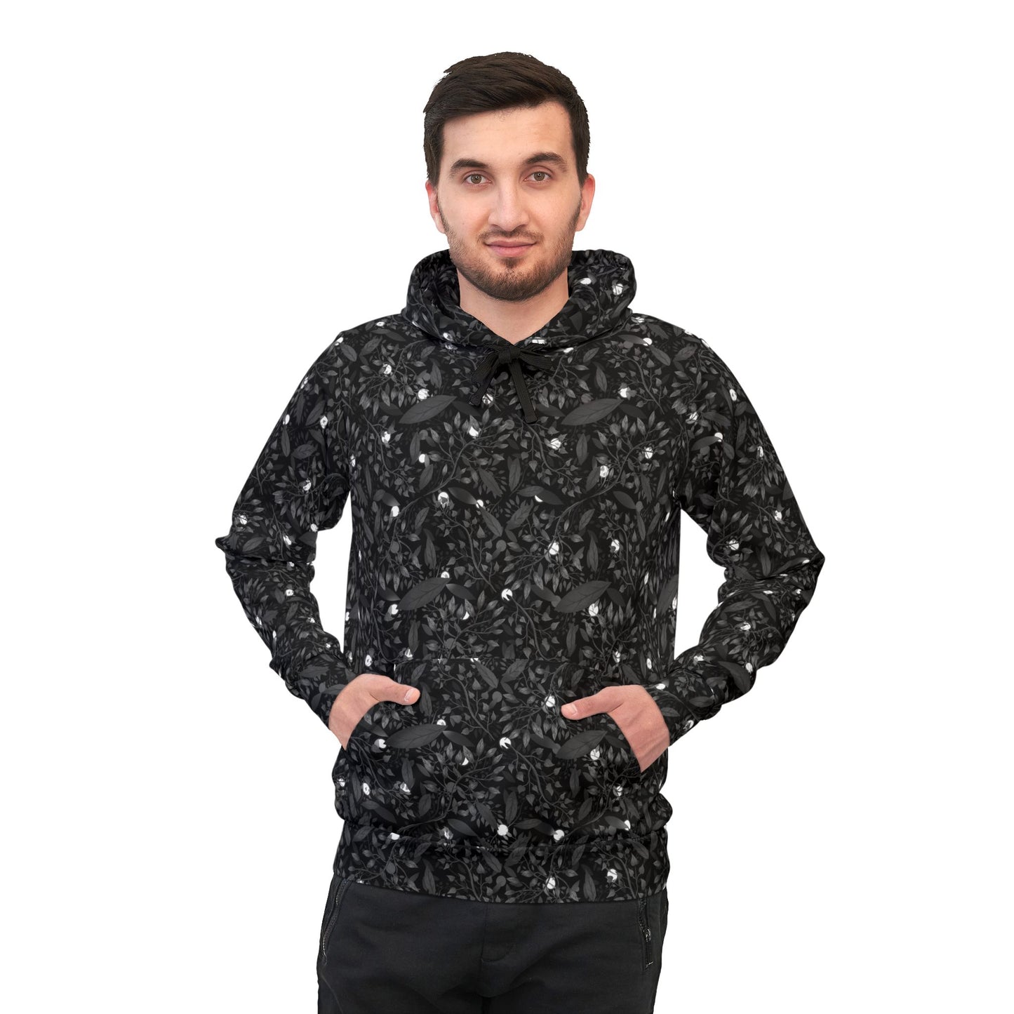 Athletic Hoodie Late Night Botanical Pattern by Anndria