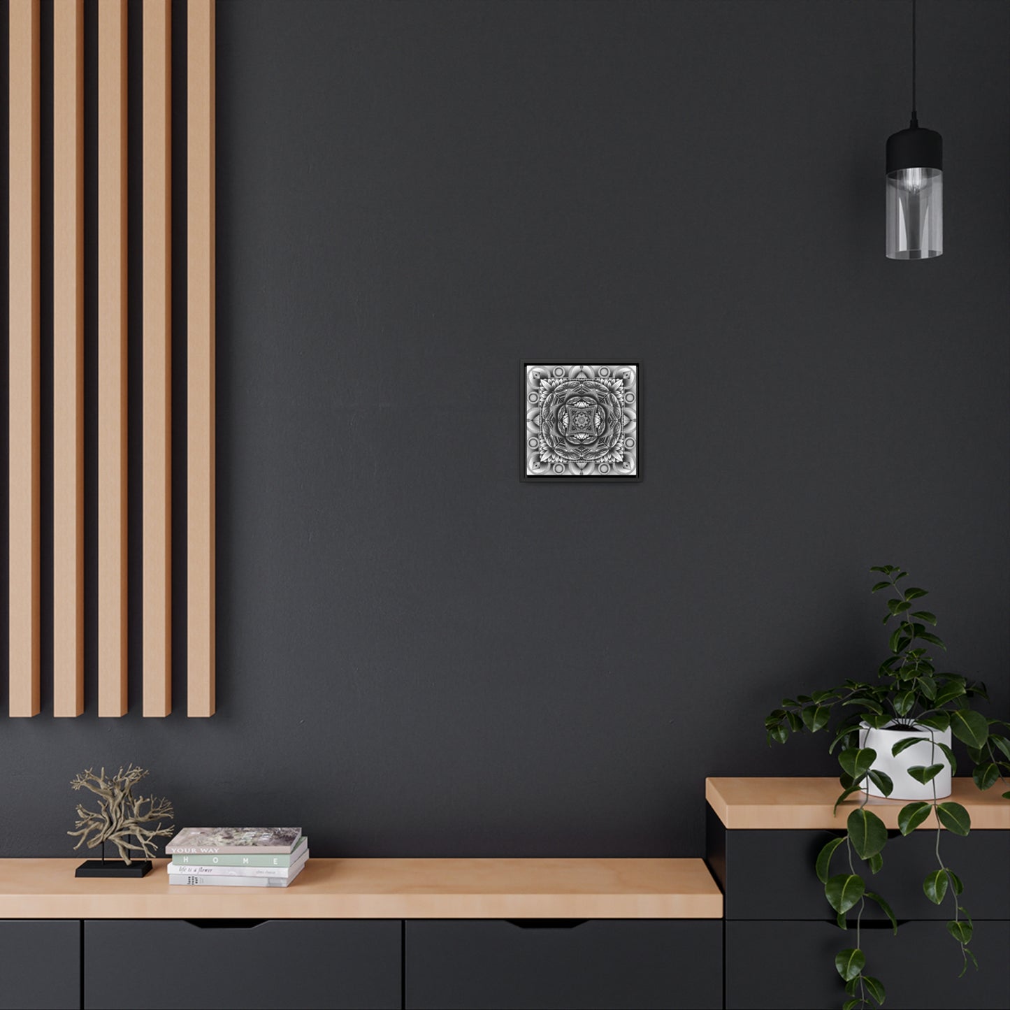 Square Frame Canvas Print, Black and White Mandala Artwork by Anndria, Gallery Wall Decor, Minimalist Home Decoration, Zen Meditation Gift,