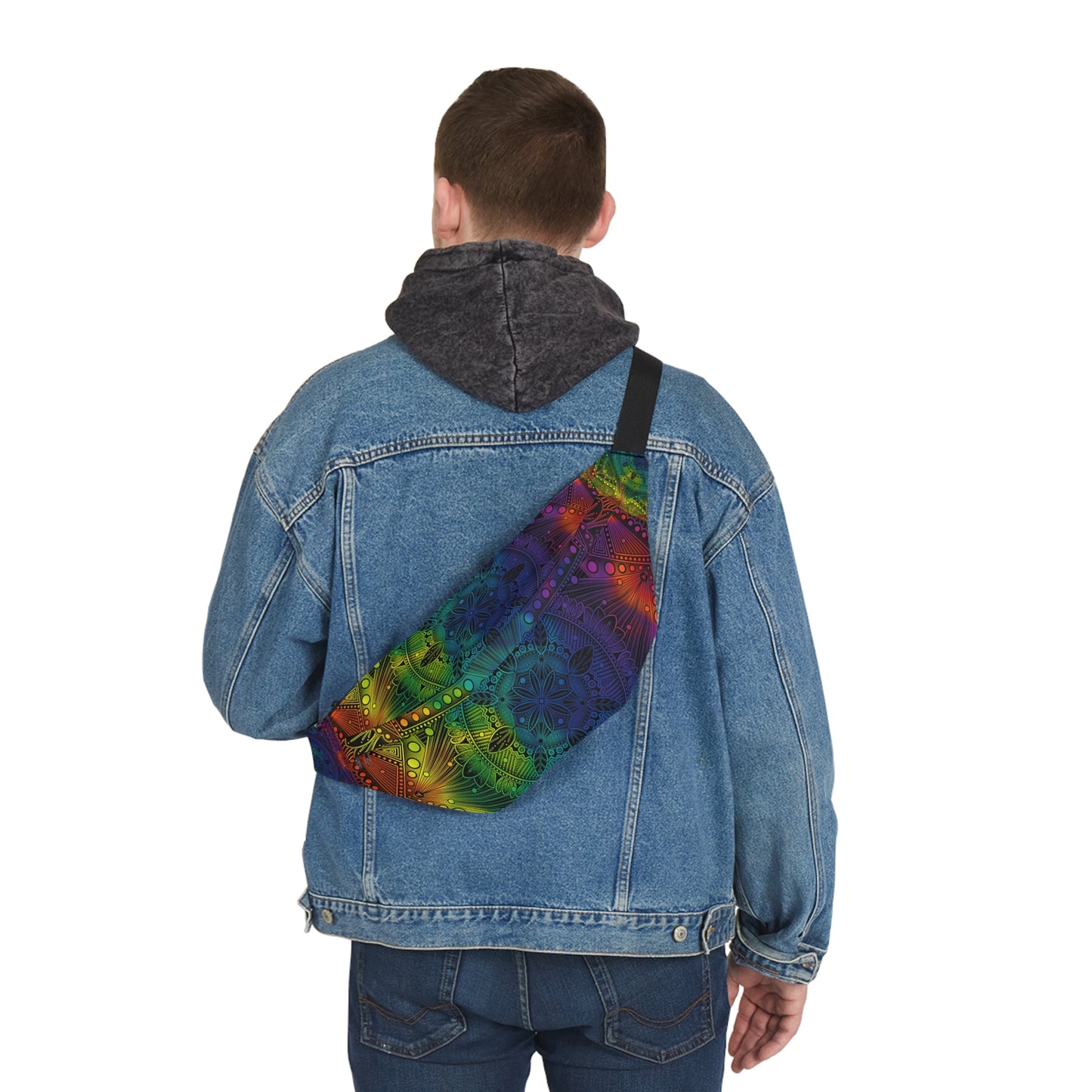 Holographic Fanny Pack, Rainbow Mandala Waist Bag, Festival Accessory, Unique Design Hip Bag, Fashion Statement Belt Bag