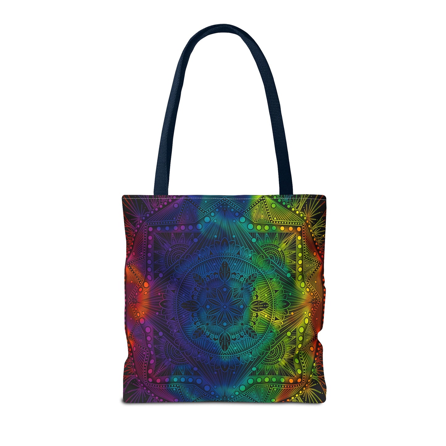 Holographic Mandala Tote Bag - Rainbow Custom Design by Anndria, Unique Shoulder Handbag for Women, Colorful Beach Carryall, Boho Shopping