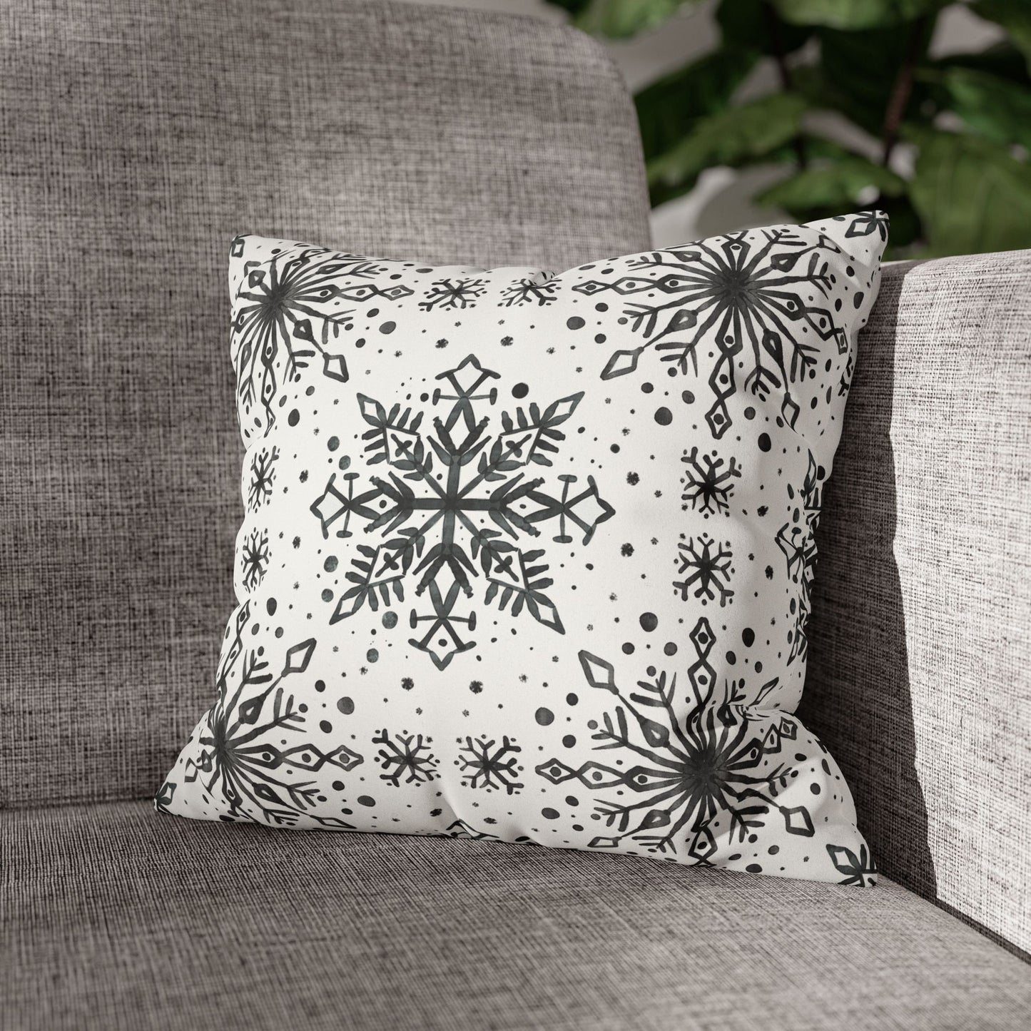 Pillowcase Watercolor Snowflake Design - Black and White