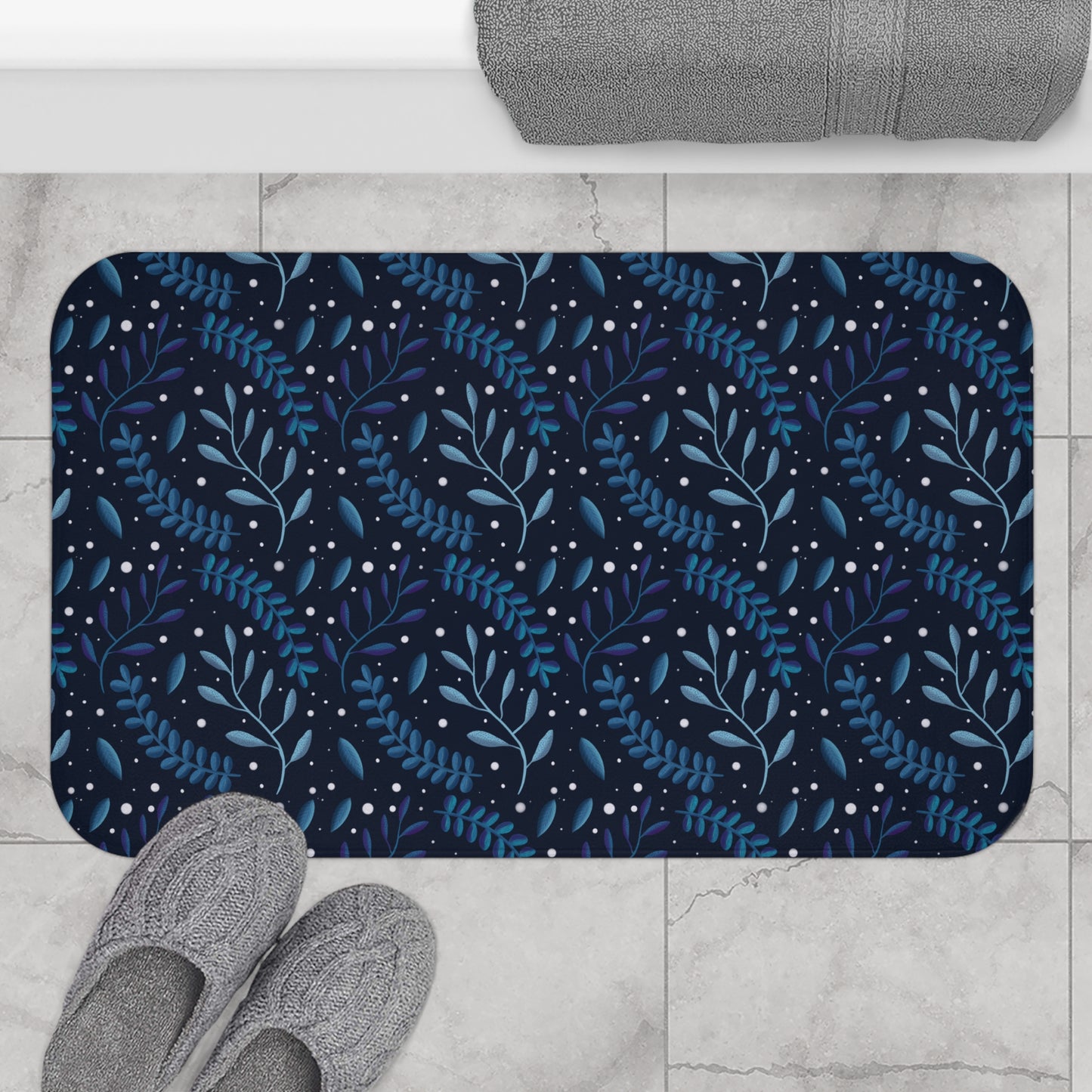 Forest Bath Mat - Midnight Blue Design by Anndria