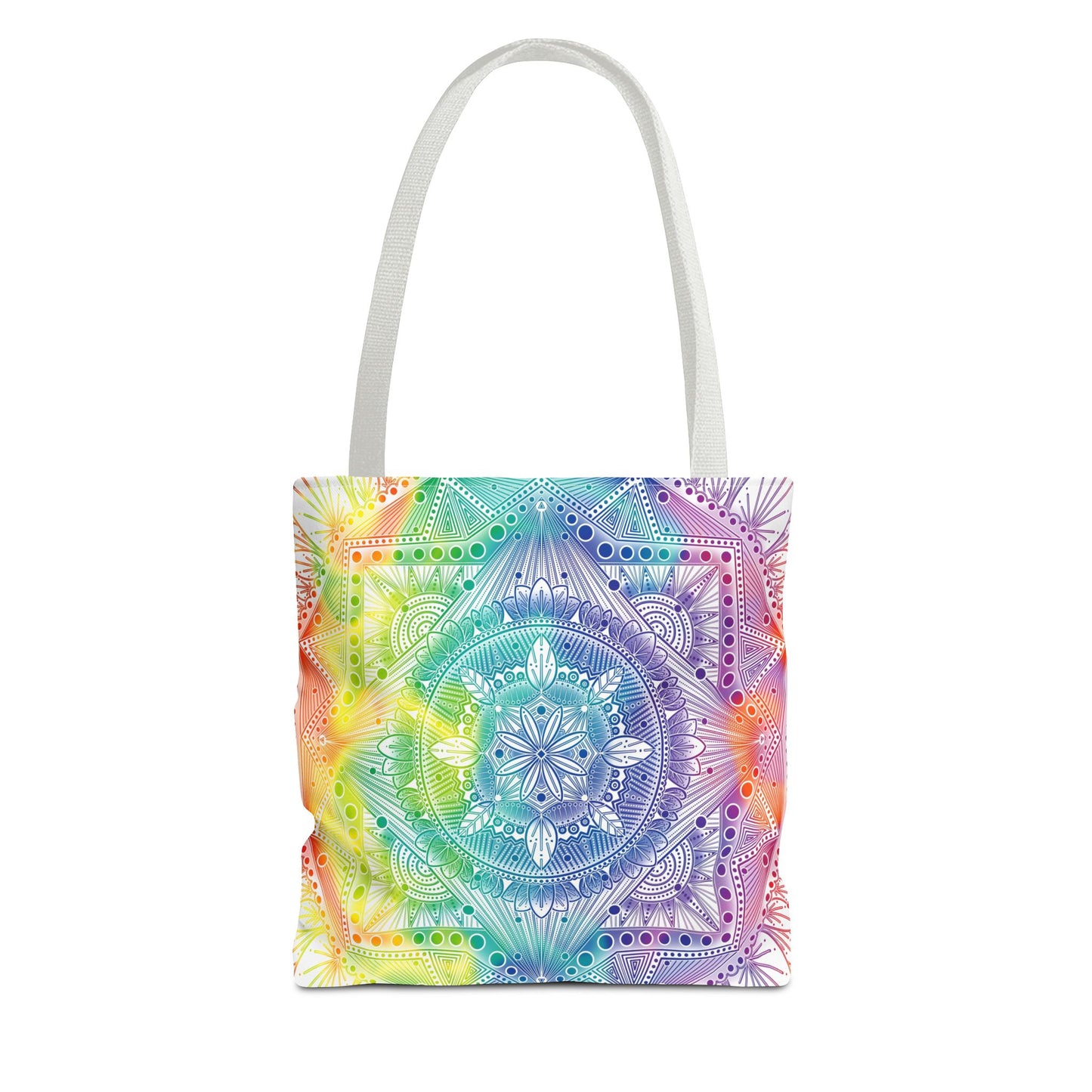 Holographic Mandala Tote Bag - Rainbow Custom Design by Anndria, Unique Shoulder Handbag for Women, Colorful Beach Carryall, Boho Shopping