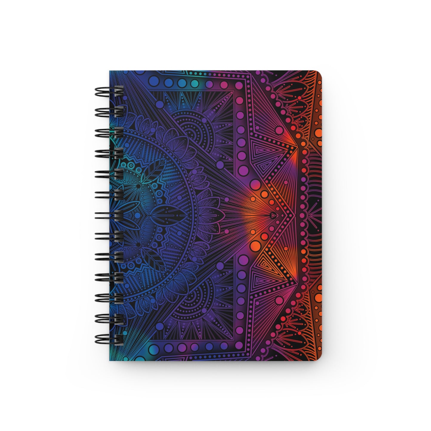 Psychedelic Spiral Bound Journal, Rainbow Mandala Design, Holographic Artwork by Anndria, Notebook, Sketchbook, Diary, Writing Journal,