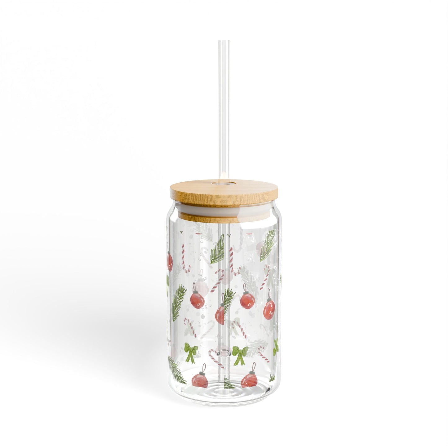 Sipper Glass Christmas Trimings Watercolor Design 16oz