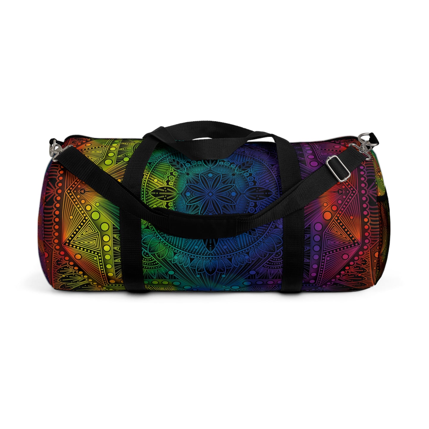 Rainbow Mandala Duffel Bag, Holographic Hiking Gym Weekend Travel Accessories, Custom Anndria Design, Unique Yoga Fitness Tote, Boho