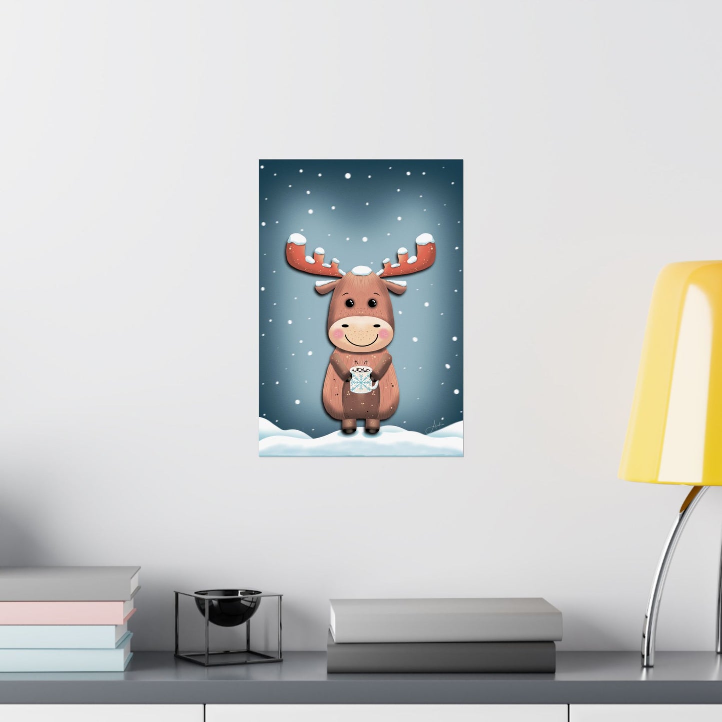 Moose Poster, Rustic Home Decor, Winter Wall Art, Frosty Sips Print, Christmas Gift, Animal Art Print, Wildlife Art, Vertical Poster