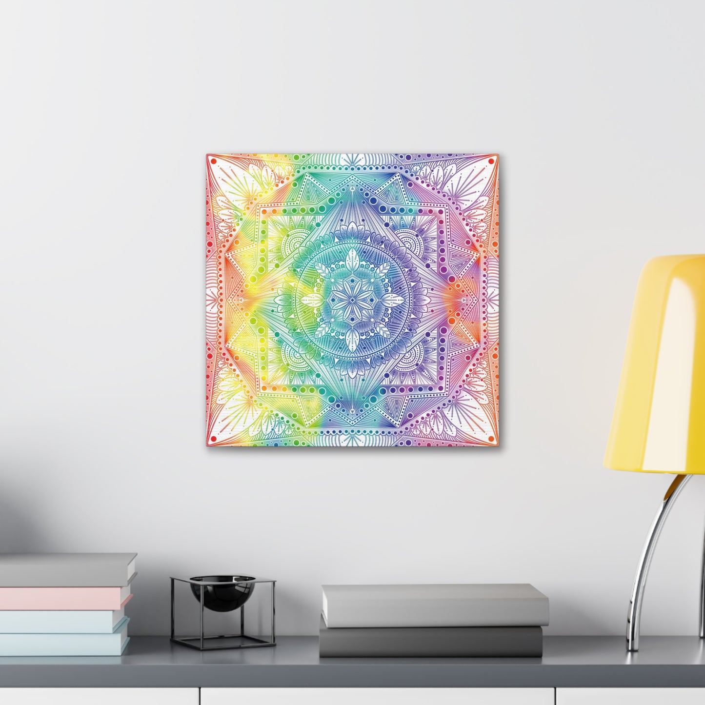 Canvas Wall Art, Rainbow Holographic Psychedelic Mandala by Anndria, Home Decor, Wall Decor, Art Print, Boho Wall Hanging, Hippie Wall