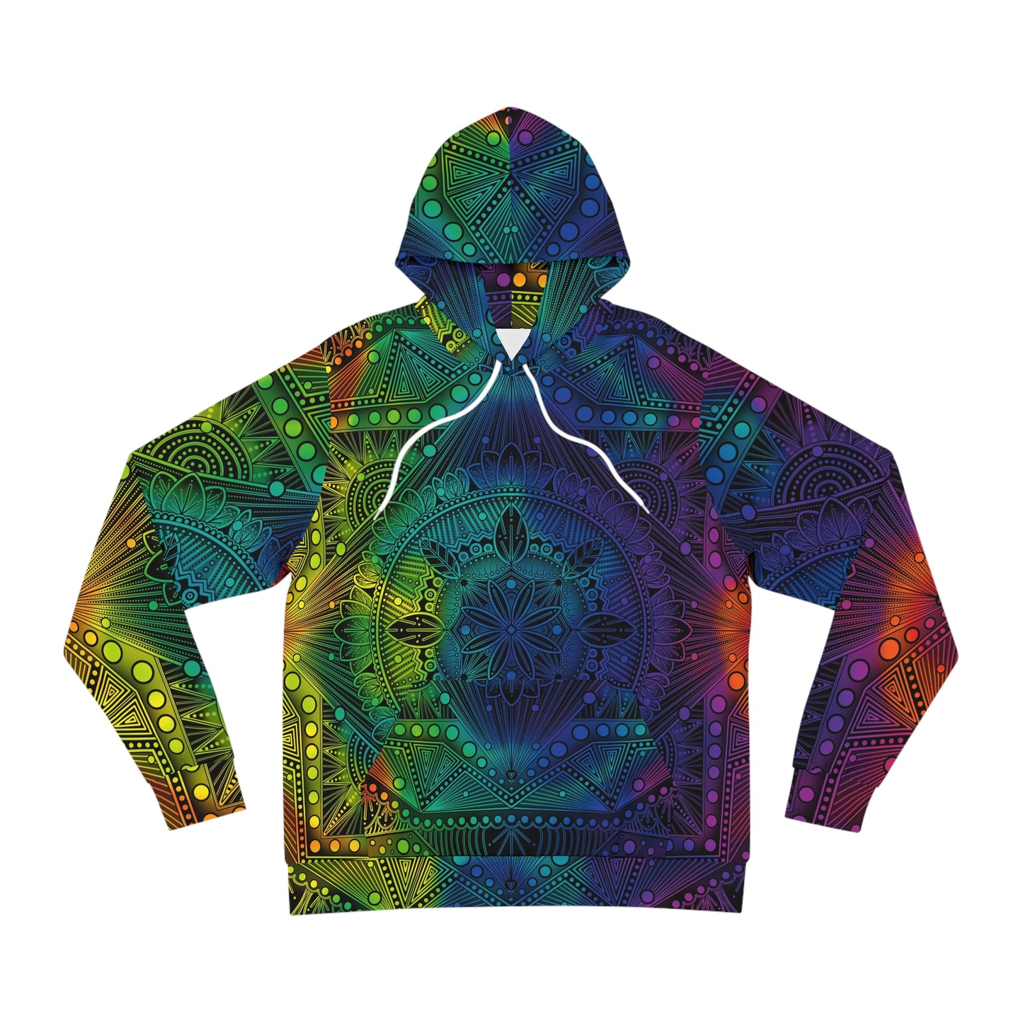 Mandala Hoodie, Holographic Rainbow Psychedelic Artwork by Anndria, Festival Fashion, Colorful Sweatshirt, Boho Clothing, Trippy Hooded Top,