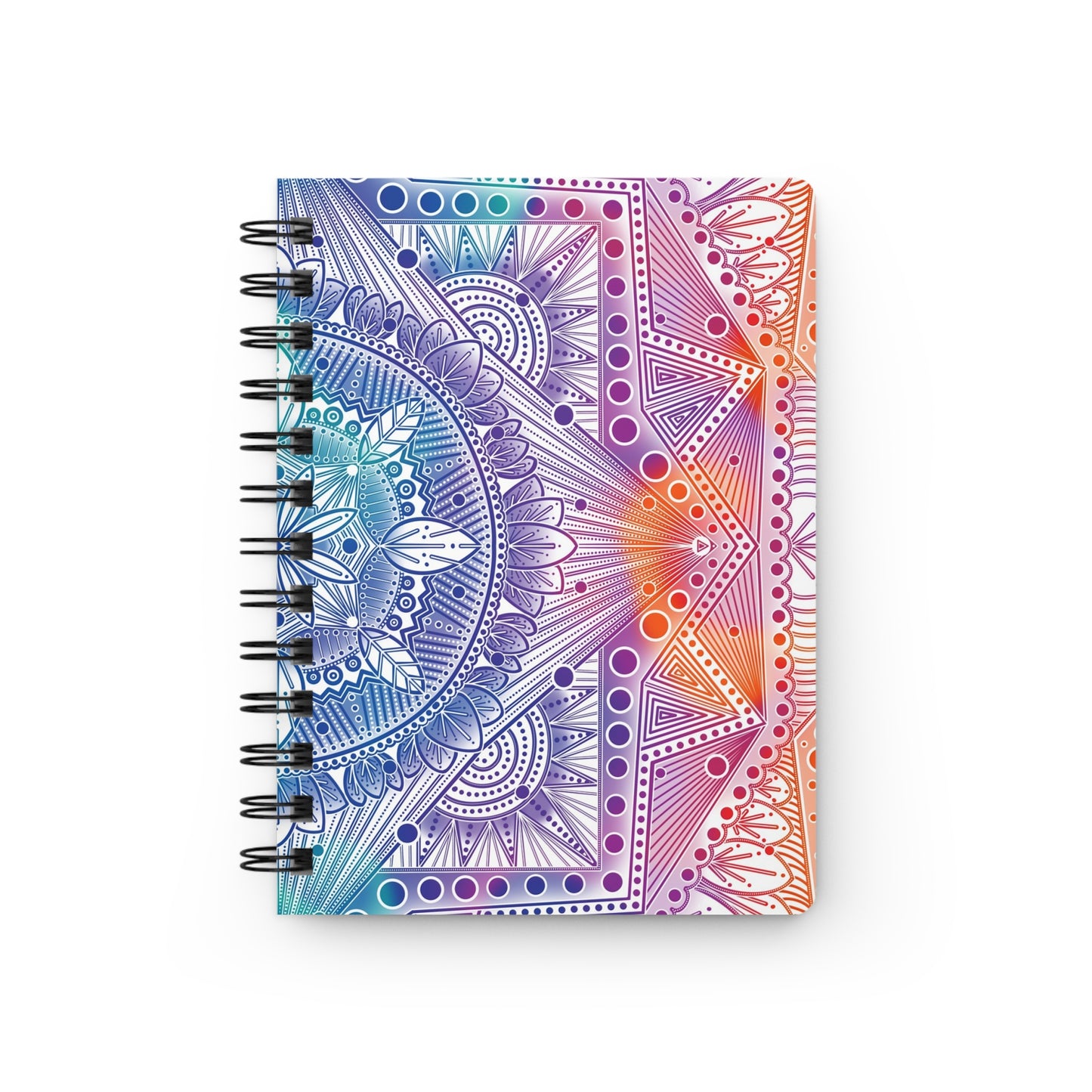 Psychedelic Spiral Bound Journal, Rainbow Mandala Design, Holographic Artwork by Anndria, Notebook, Sketchbook, Diary, Writing Journal,