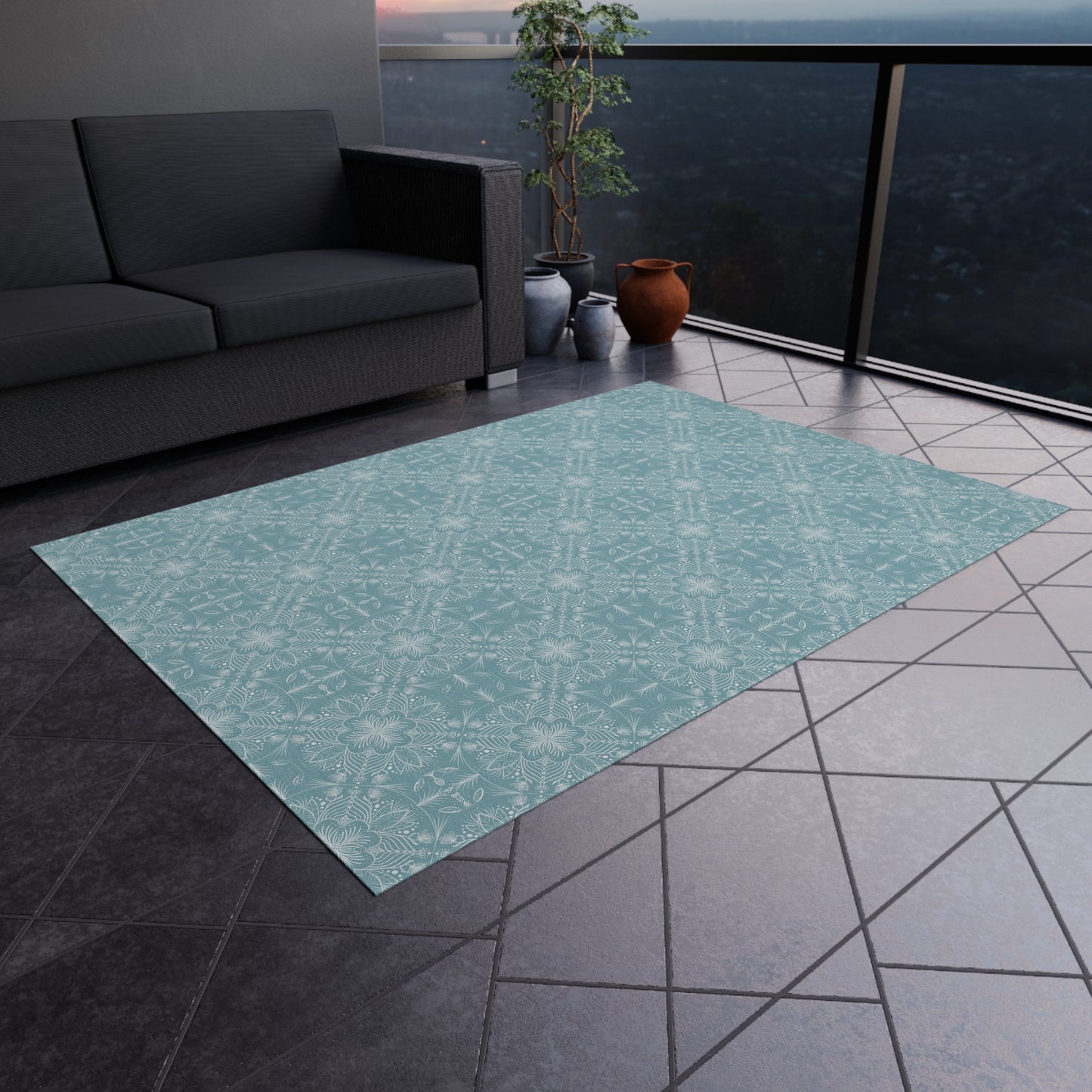 Elegant Outdoor Rug - Floral Pattern for Patio & Garden Decor