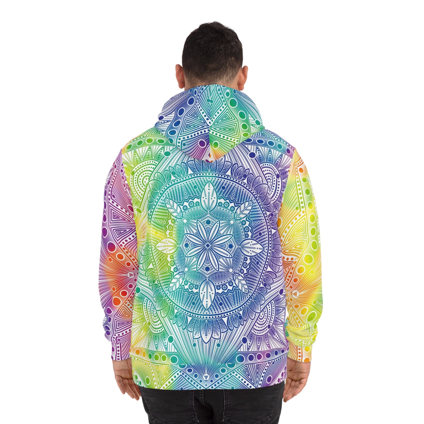 Mandala Hoodie, Holographic Rainbow Psychedelic Artwork by Anndria, Festival Fashion, Colorful Sweatshirt, Boho Clothing, Trippy Hooded Top,