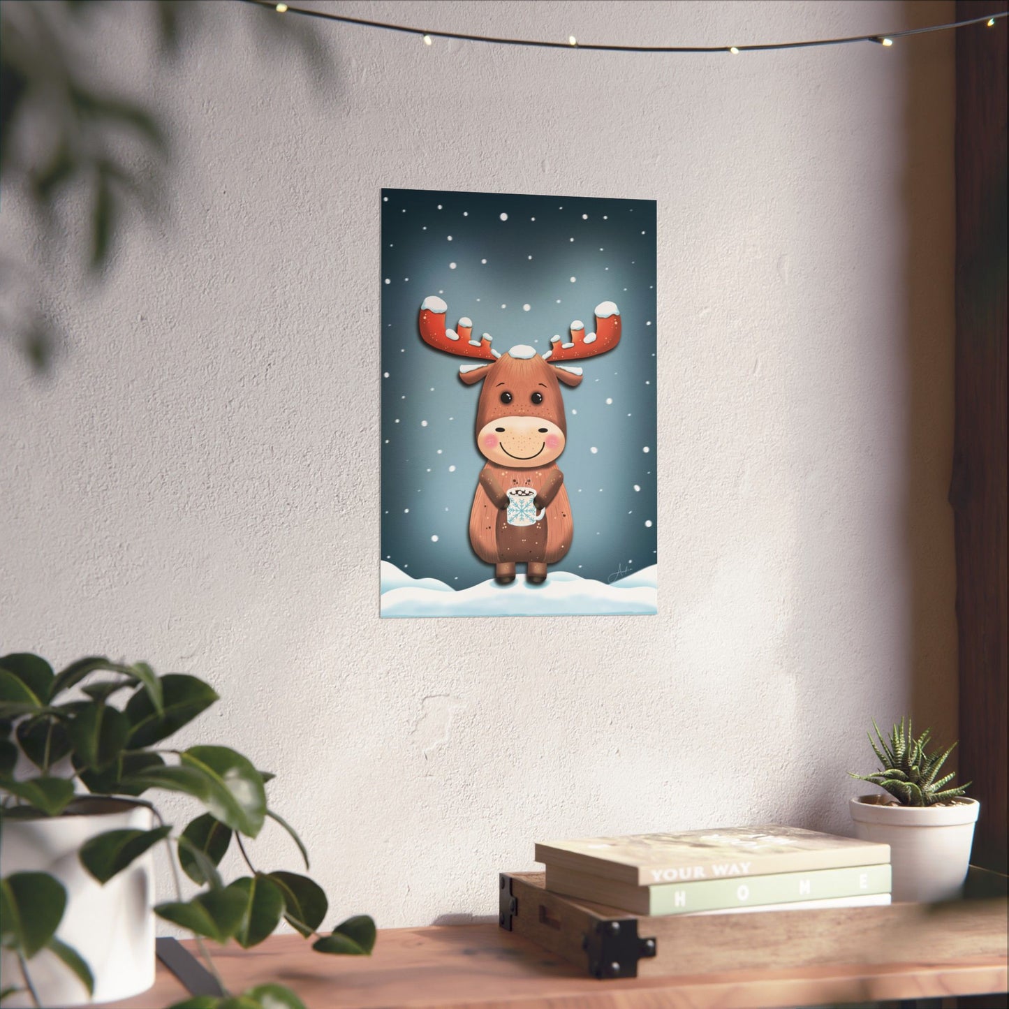 Moose Poster, Rustic Home Decor, Winter Wall Art, Frosty Sips Print, Christmas Gift, Animal Art Print, Wildlife Art, Vertical Poster