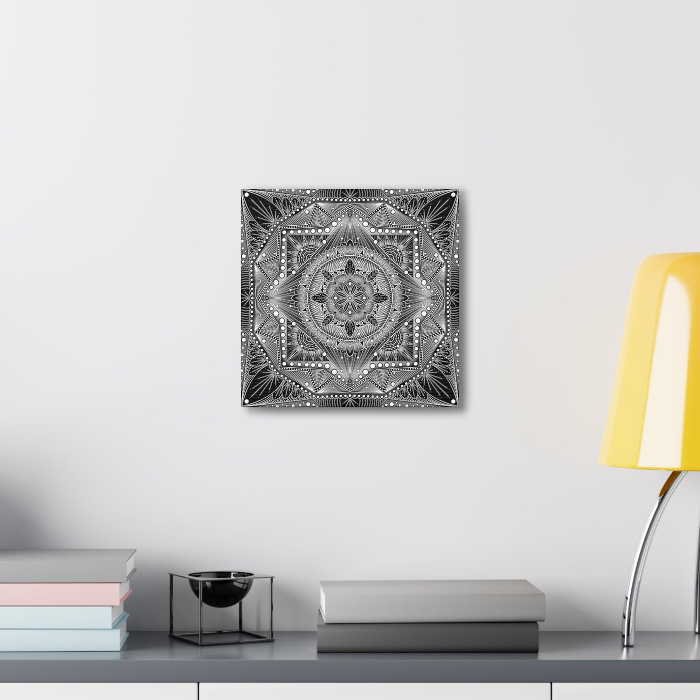 Square Canvas Print, Black and White Mandala Artwork by Anndria, Gallery Wall Decor, Minimalist Home Decoration, Zen Meditation Gift,