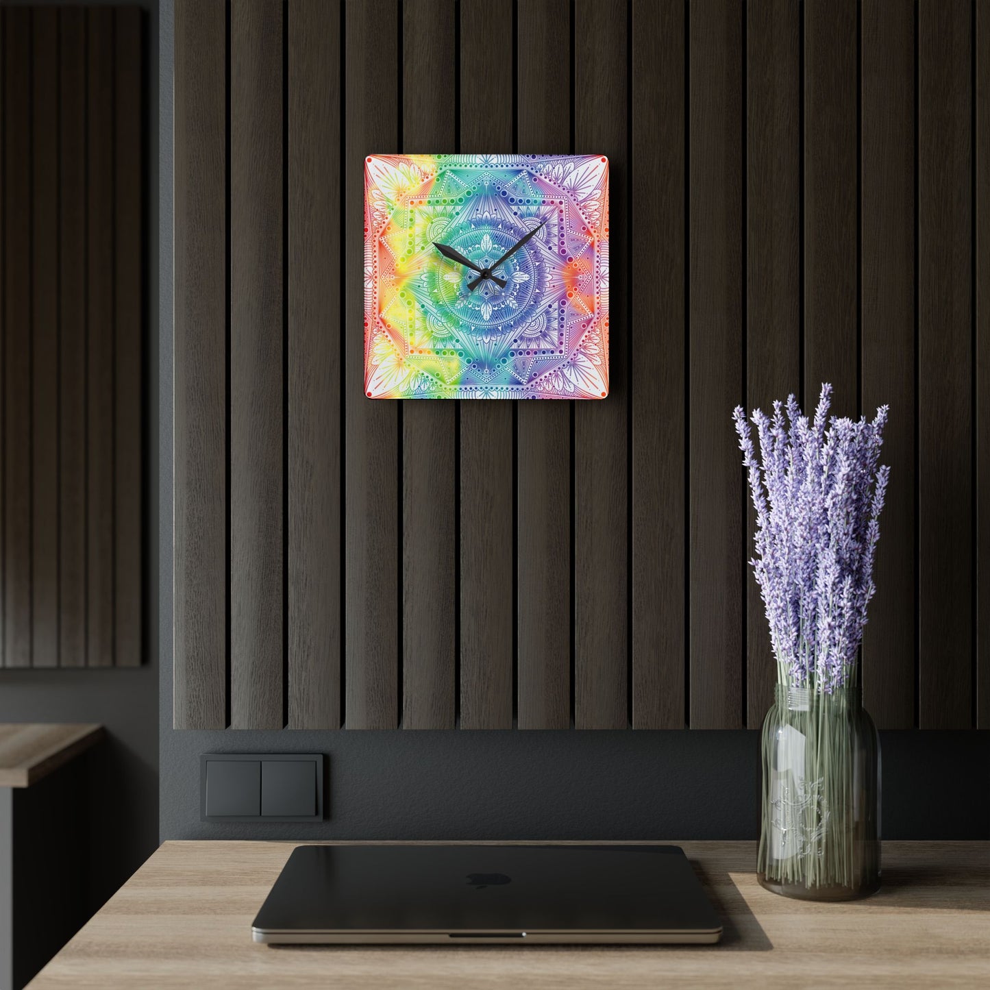 Mandala Wall Clock, Rainbow Holographic Acrylic Clock, Psychedelic Art, Colorful Home Decor, Unique Gift Idea, Anndria Design