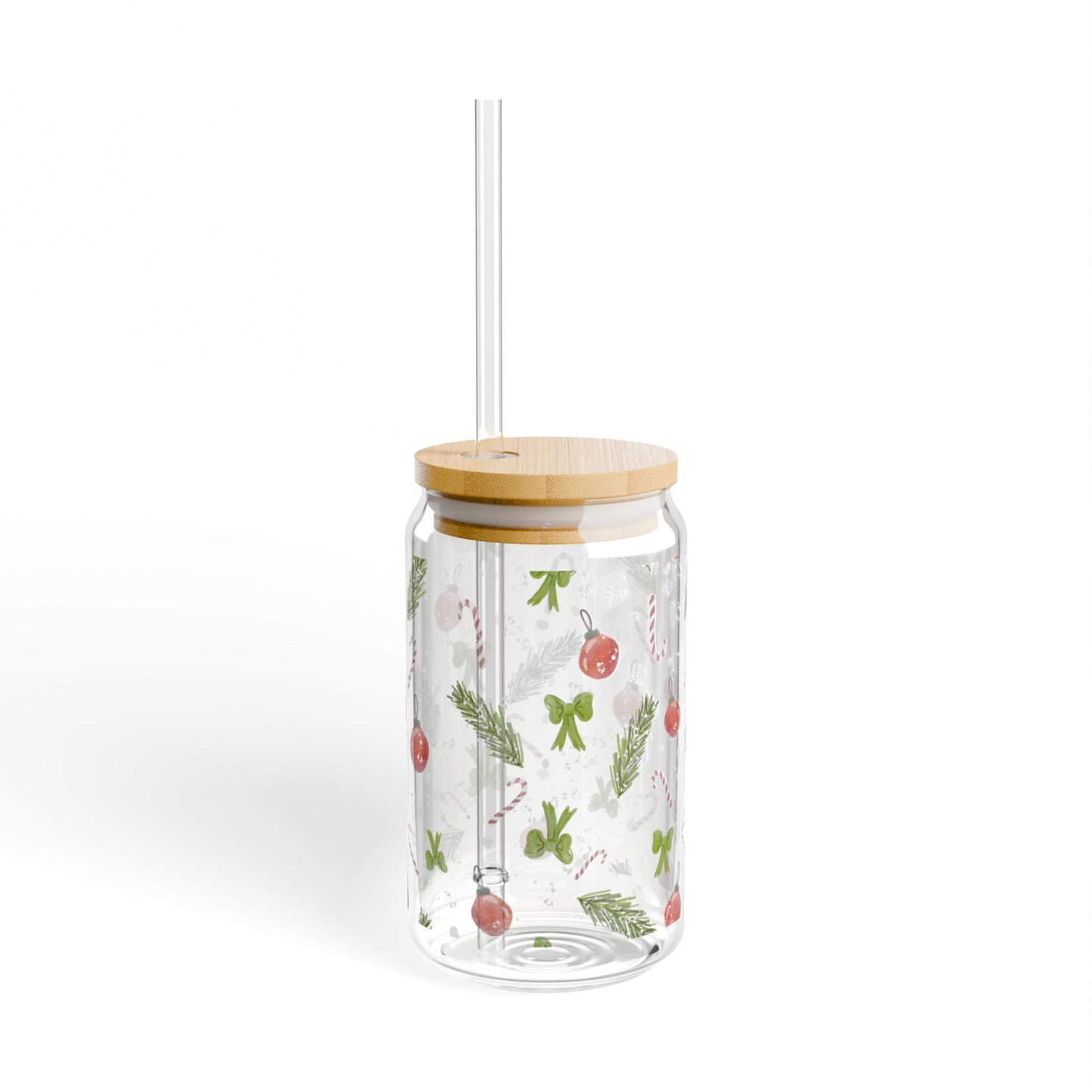 Sipper Glass Christmas Trimings Watercolor Design 16oz