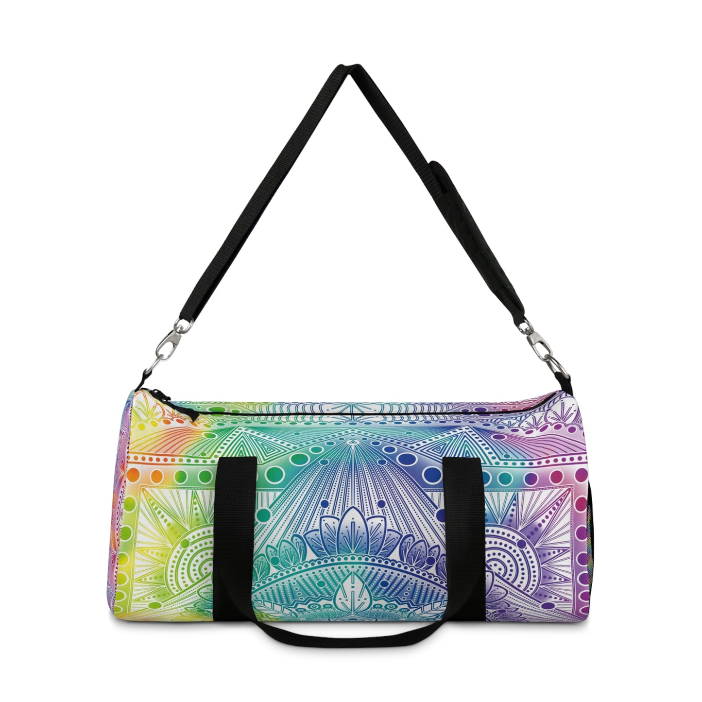 Rainbow Mandala Duffel Bag, Holographic Hiking Gym Weekend Travel Accessories, Custom Anndria Design, Unique Yoga Fitness Tote, Boho