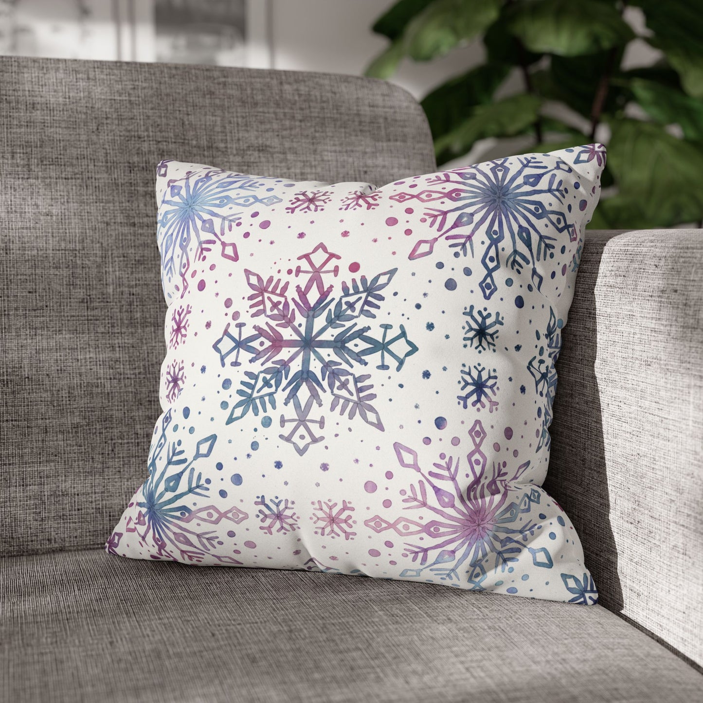 Pillowcase Watercolor Snowflake Design - Blue, Pink and Purple