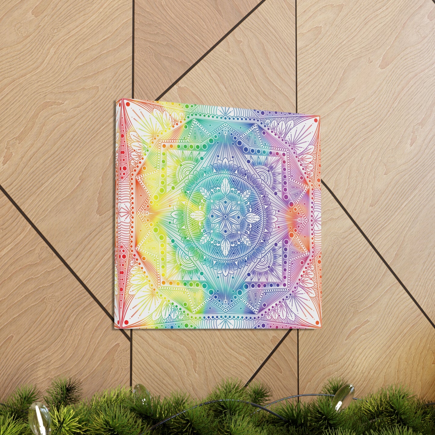 Canvas Wall Art, Rainbow Holographic Psychedelic Mandala by Anndria, Home Decor, Wall Decor, Art Print, Boho Wall Hanging, Hippie Wall