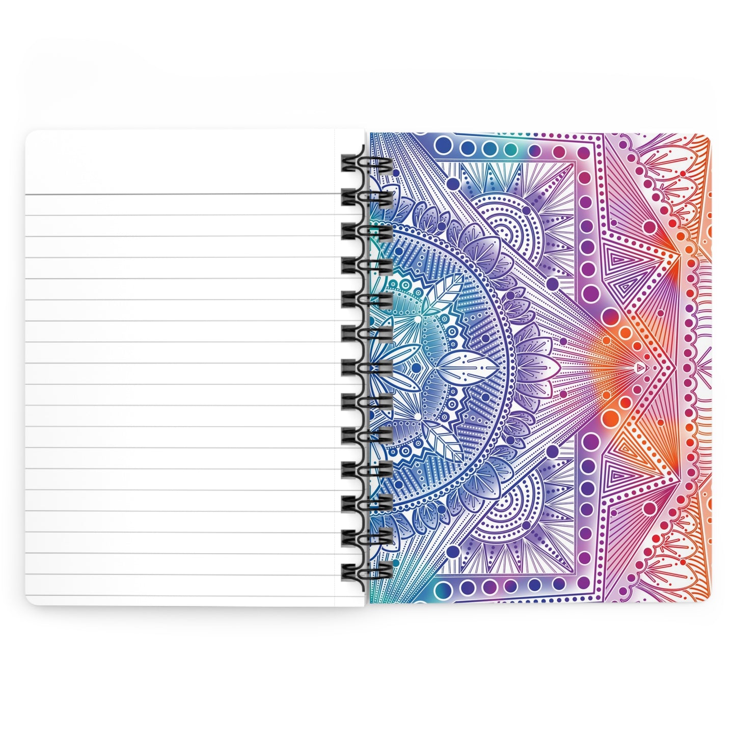 Psychedelic Spiral Bound Journal, Rainbow Mandala Design, Holographic Artwork by Anndria, Notebook, Sketchbook, Diary, Writing Journal,