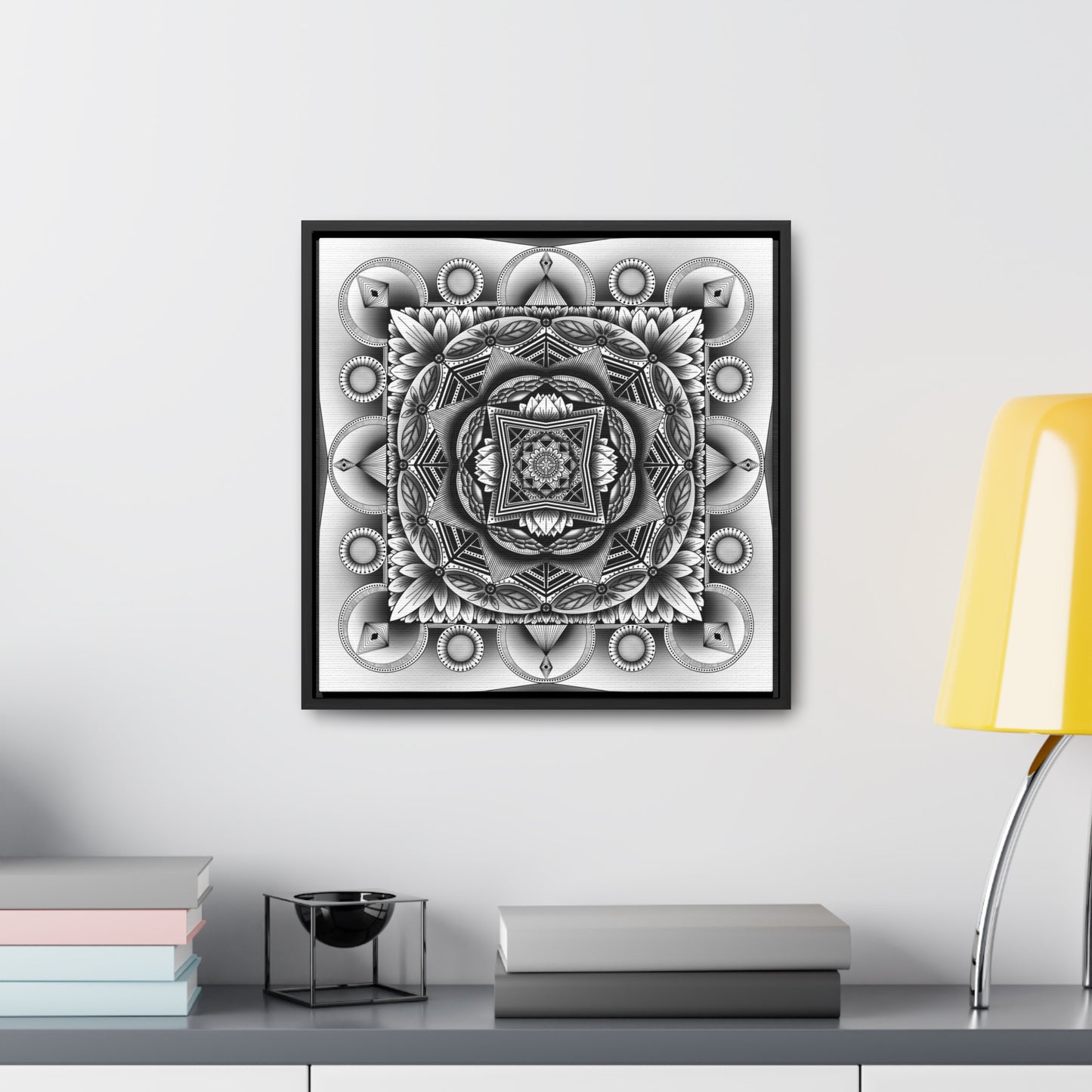 Square Frame Canvas Print, Black and White Mandala Artwork by Anndria, Gallery Wall Decor, Minimalist Home Decoration, Zen Meditation Gift,