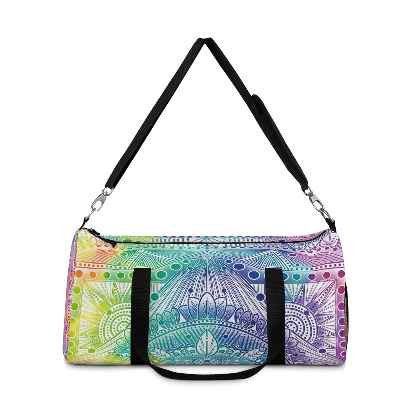 Rainbow Mandala Duffel Bag, Holographic Hiking Gym Weekend Travel Accessories, Custom Anndria Design, Unique Yoga Fitness Tote, Boho