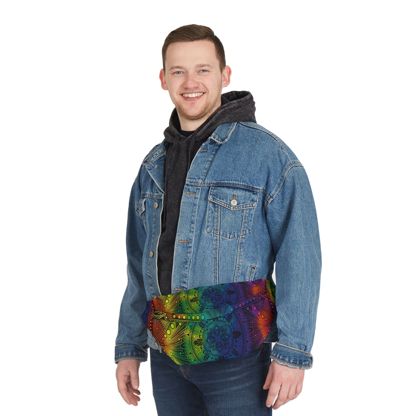 Holographic Fanny Pack, Rainbow Mandala Waist Bag, Festival Accessory, Unique Design Hip Bag, Fashion Statement Belt Bag