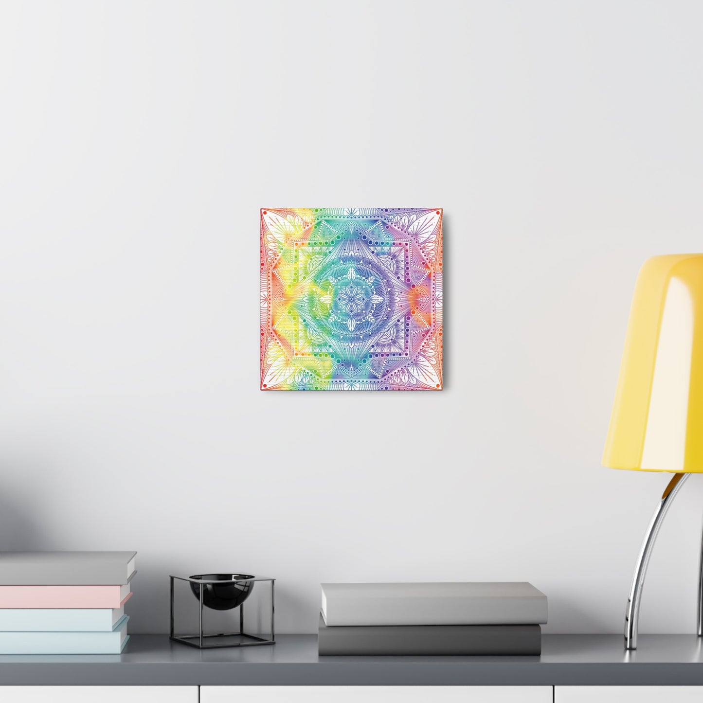 Canvas Wall Art, Rainbow Holographic Psychedelic Mandala by Anndria, Home Decor, Wall Decor, Art Print, Boho Wall Hanging, Hippie Wall