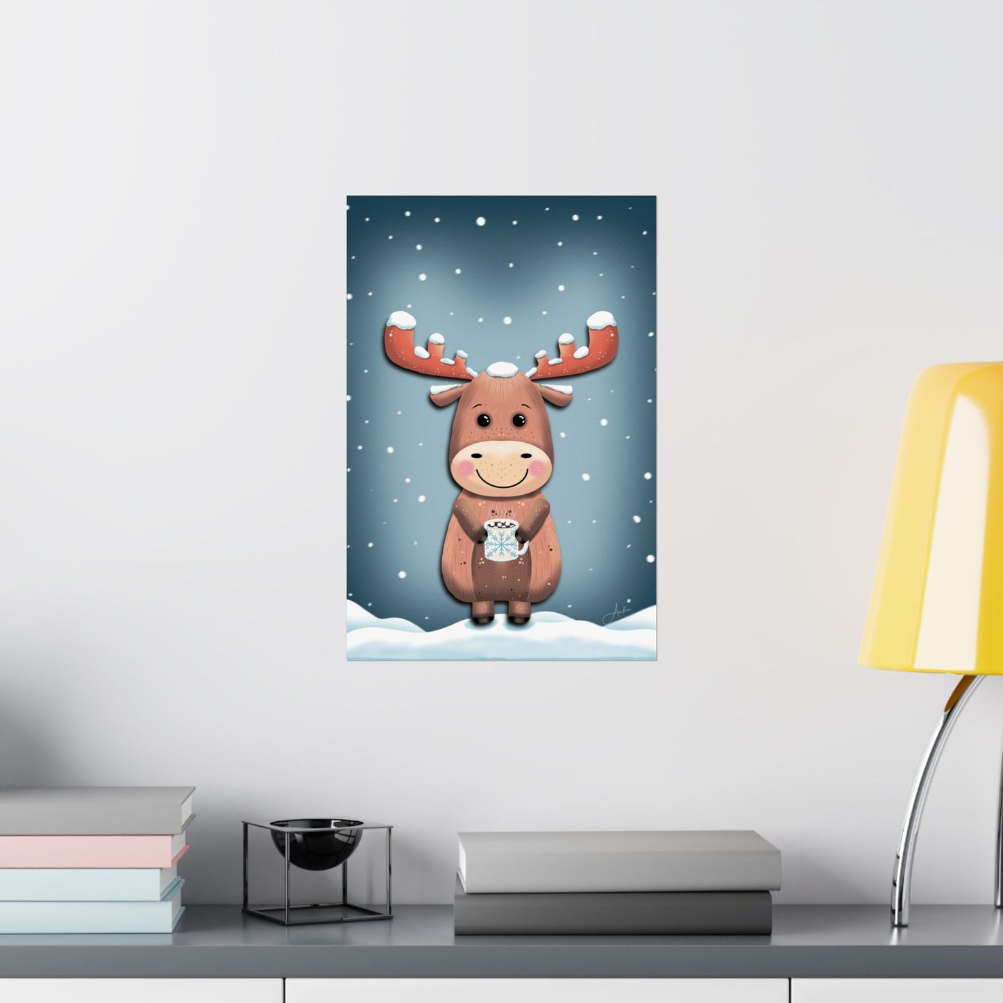 Moose Poster, Rustic Home Decor, Winter Wall Art, Frosty Sips Print, Christmas Gift, Animal Art Print, Wildlife Art, Vertical Poster